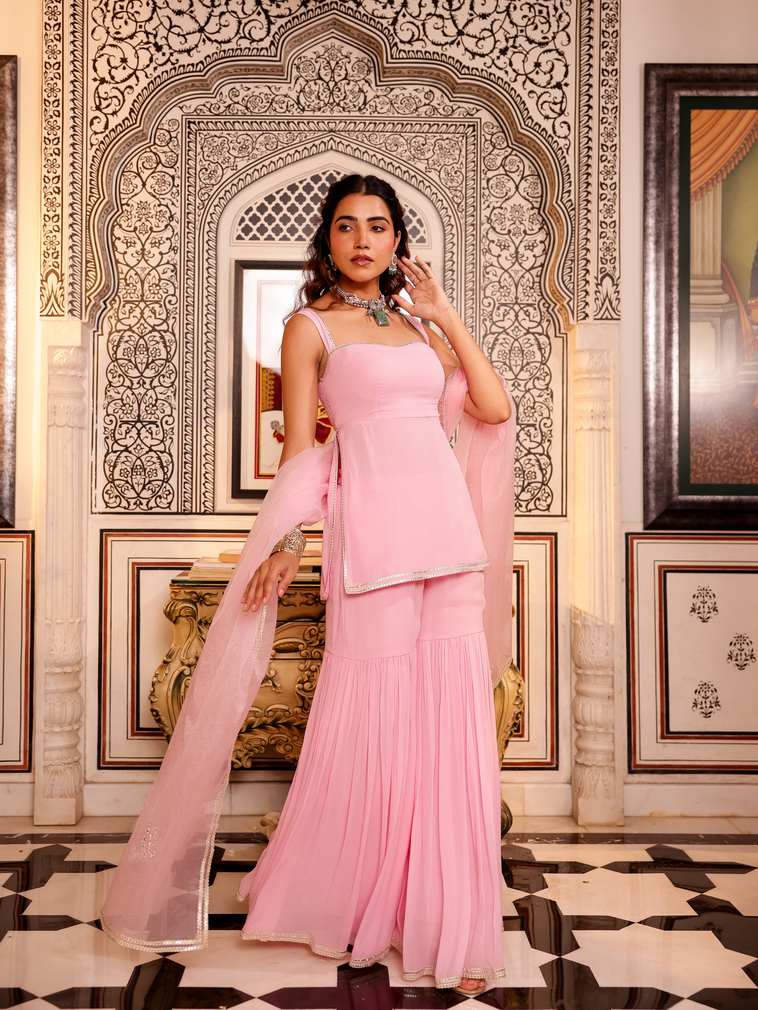 Mahira Solid Georgette Gharara Set