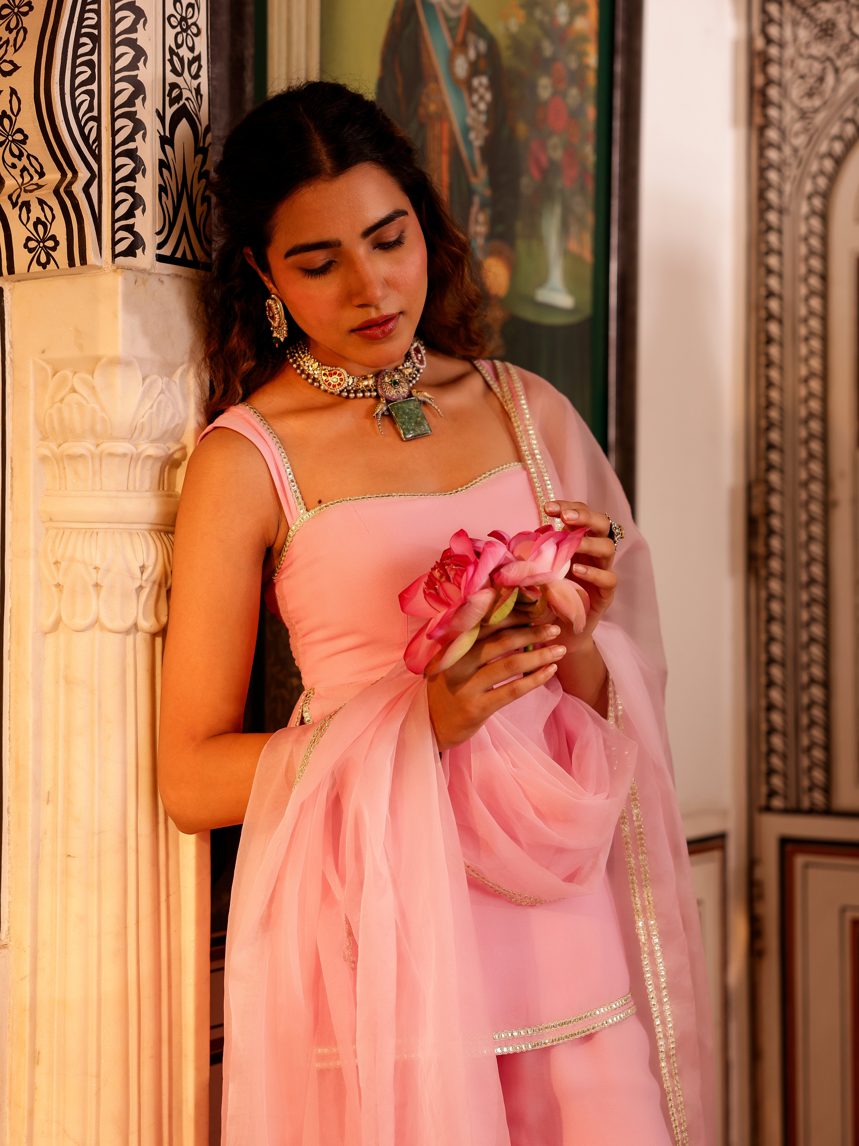 Mahira Solid Georgette Gharara Set