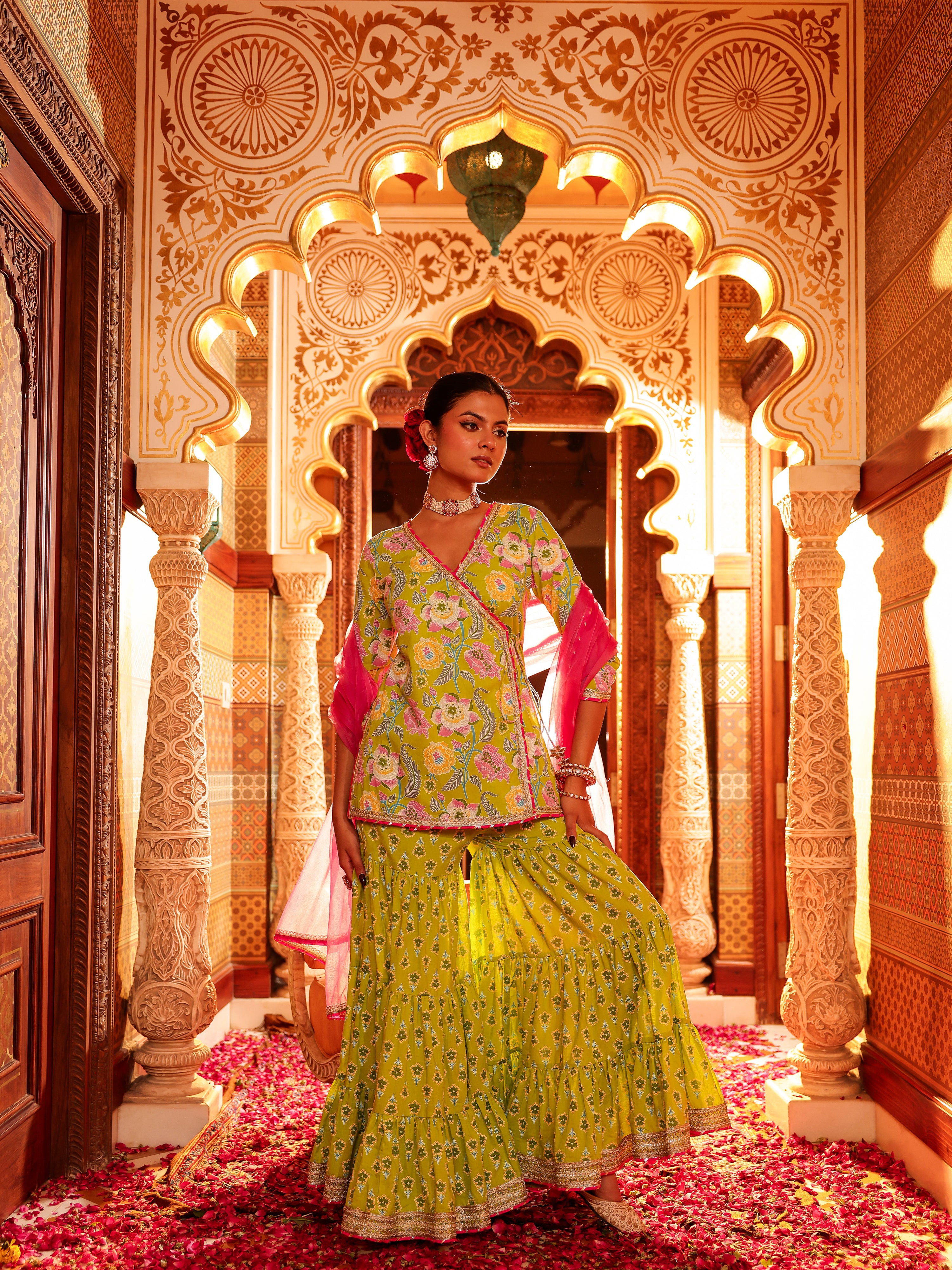 Manohari Handblock Cotton Gharara Set