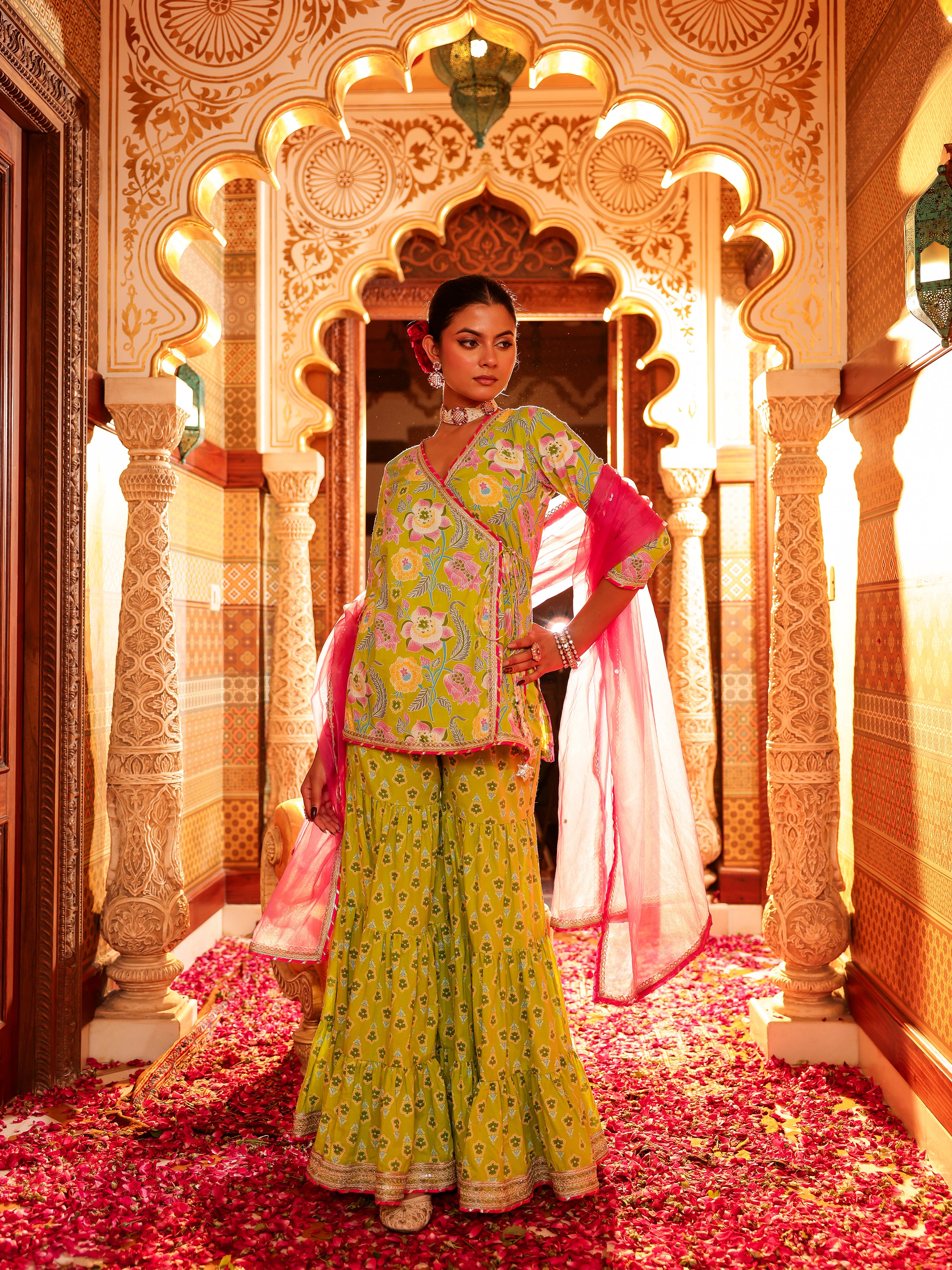 Manohari Handblock Cotton Gharara Set