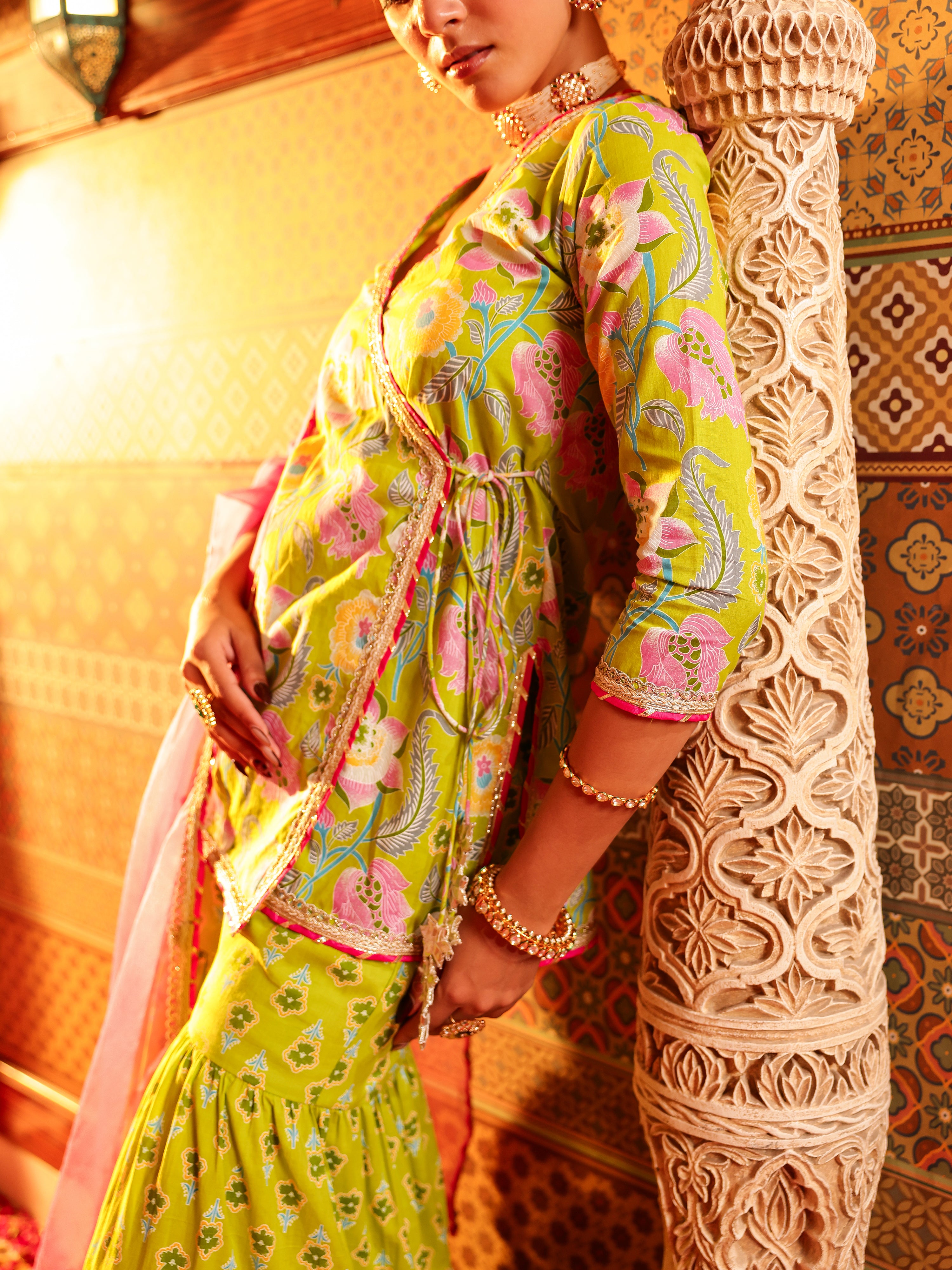 Manohari Handblock Cotton Gharara Set