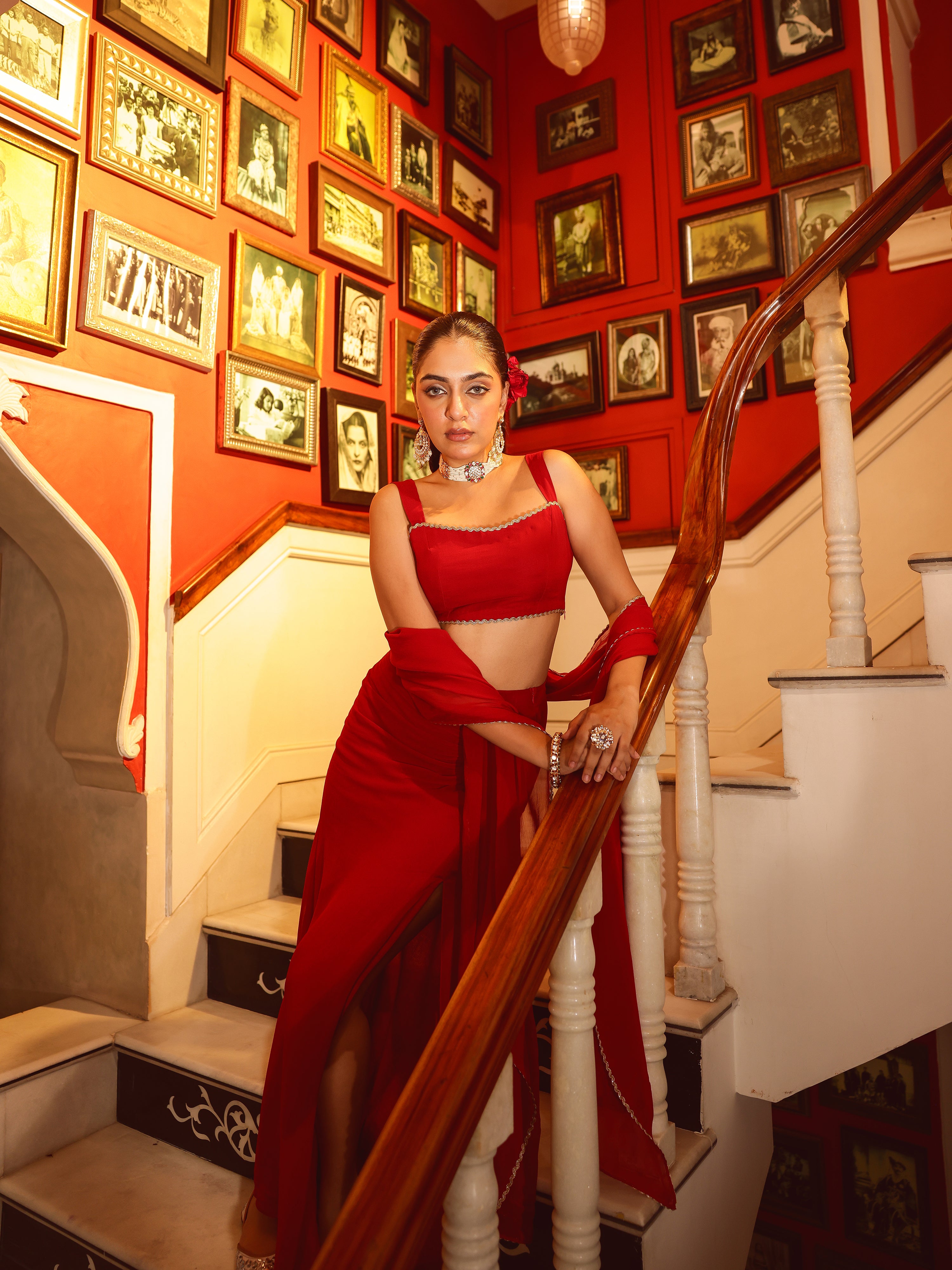 Tishka Solid Georgette Pre Drape Saree