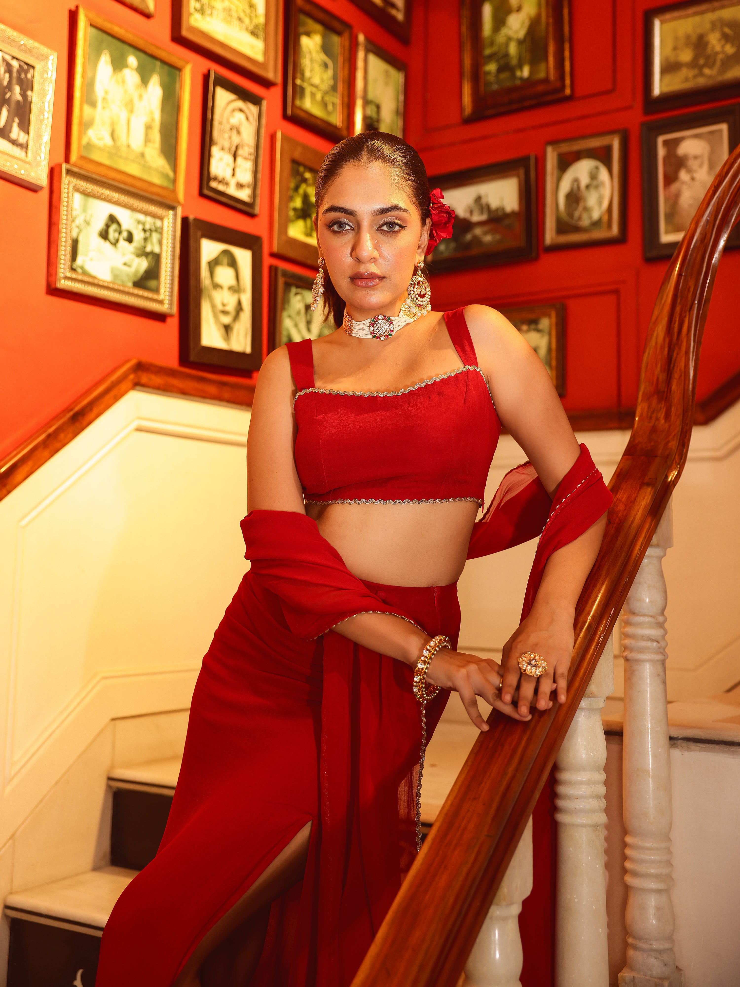 Tishka Solid Georgette Pre Drape Saree