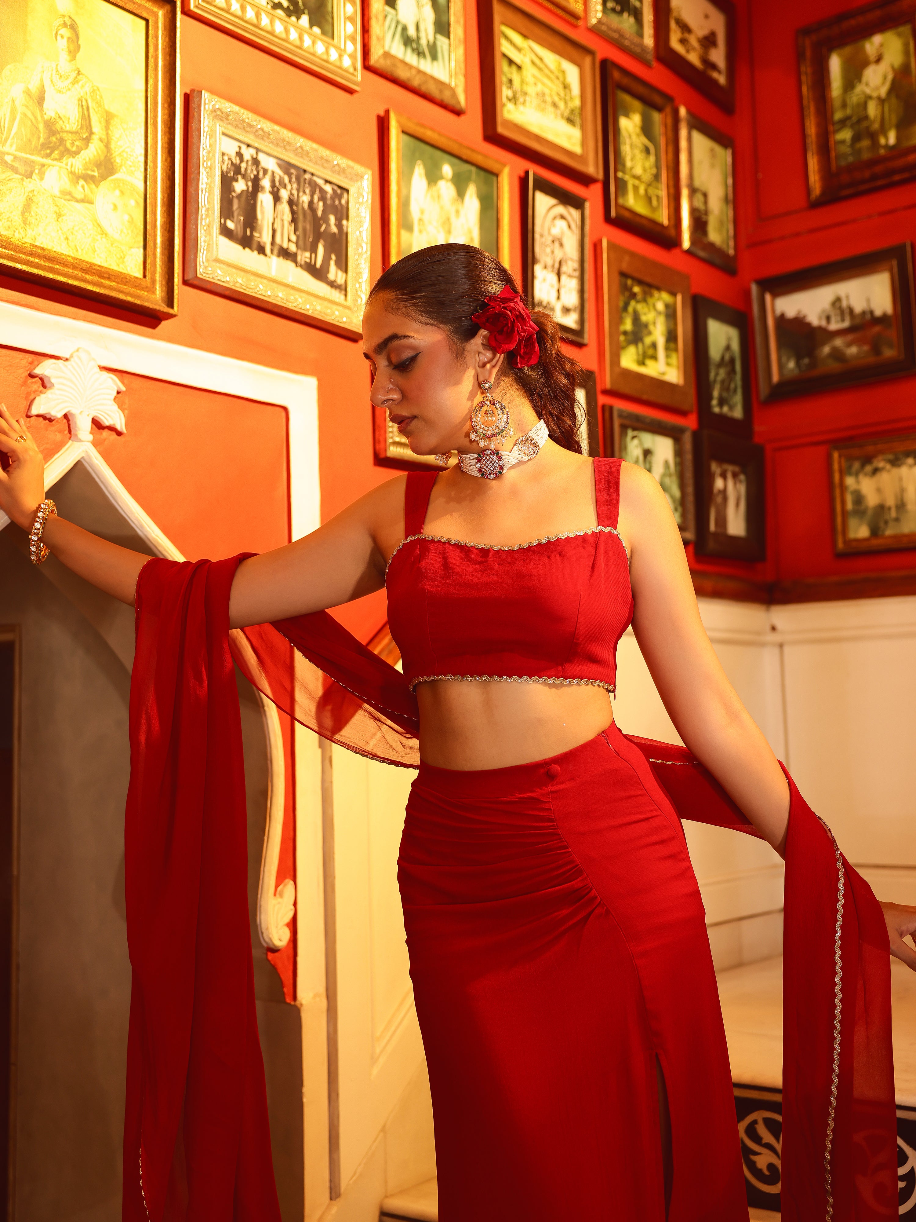 Tishka Solid Georgette Pre Drape Saree