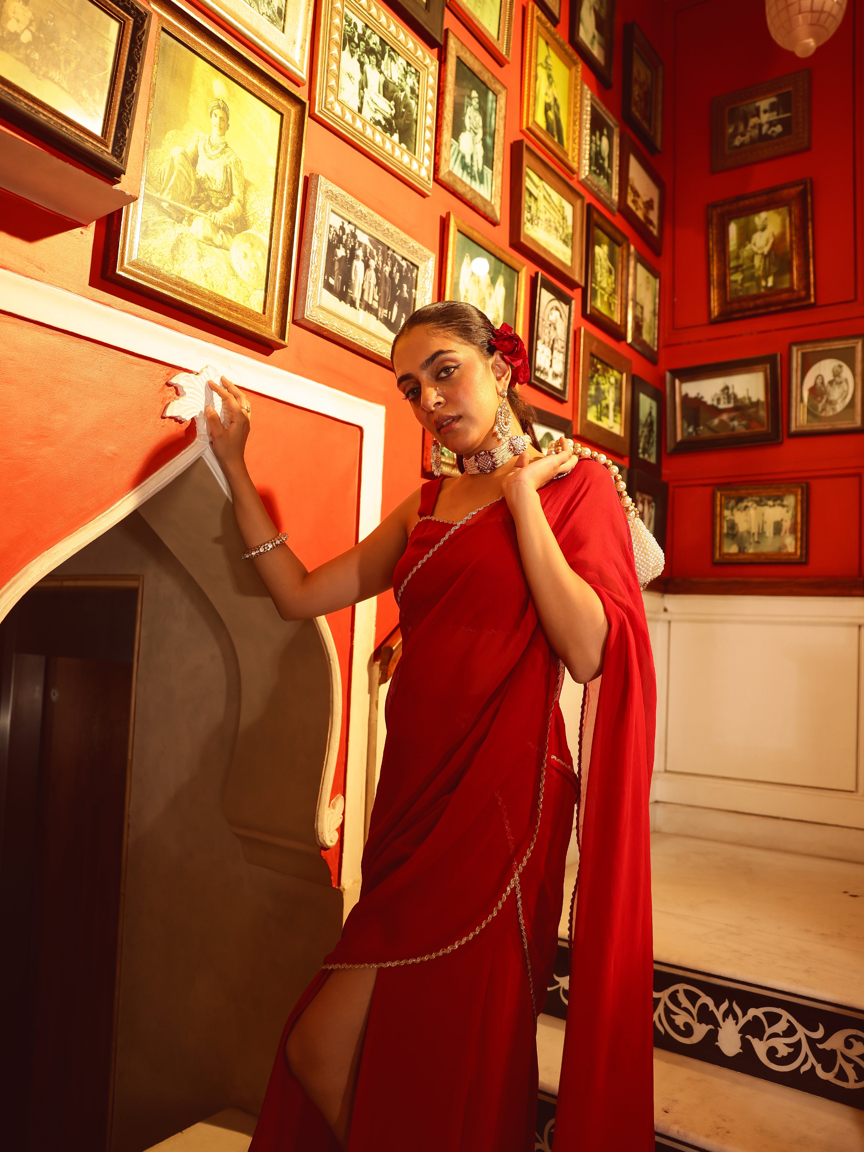 Tishka Solid Georgette Pre Drape Saree
