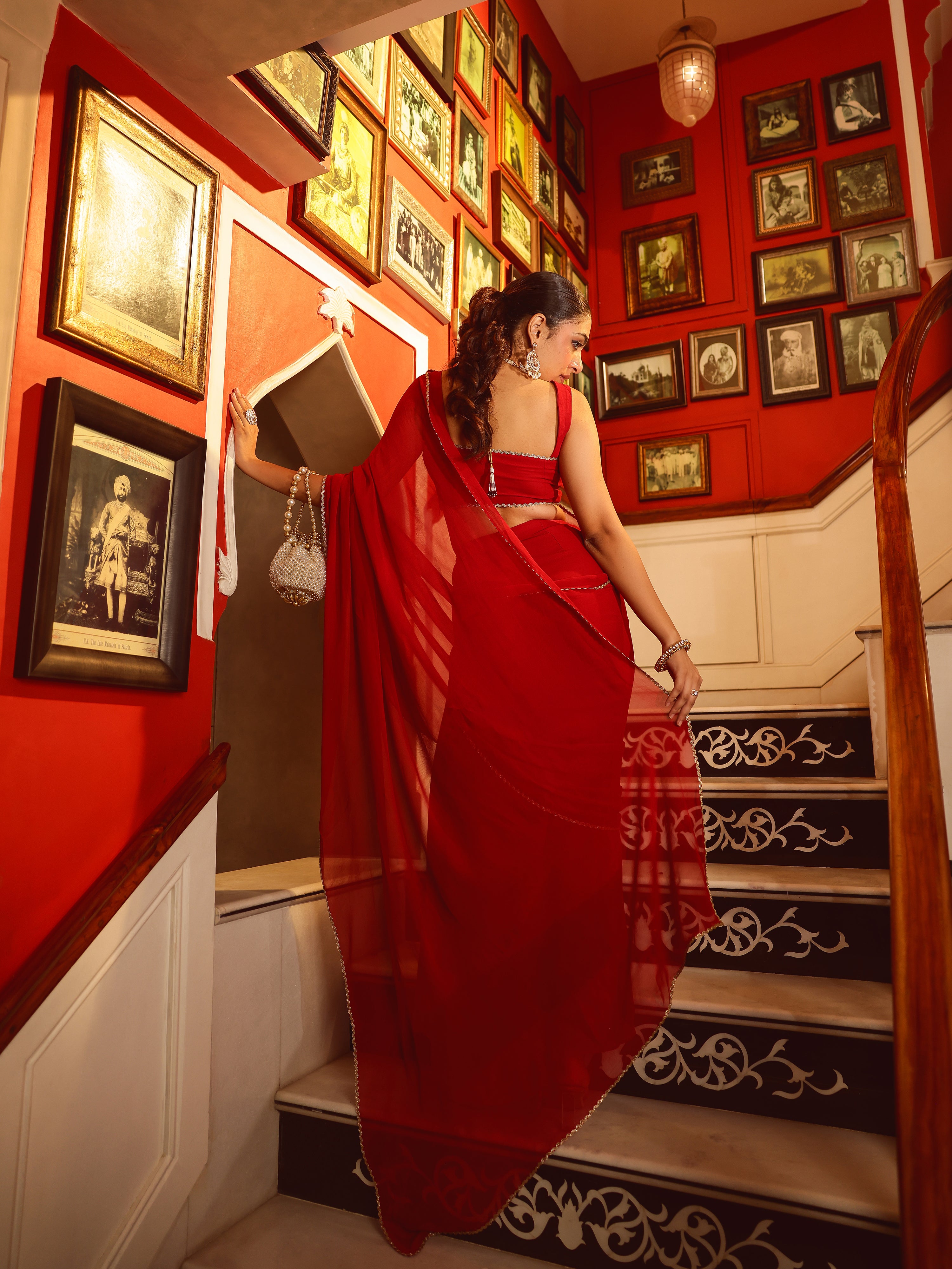 Tishka Solid Georgette Pre Drape Saree