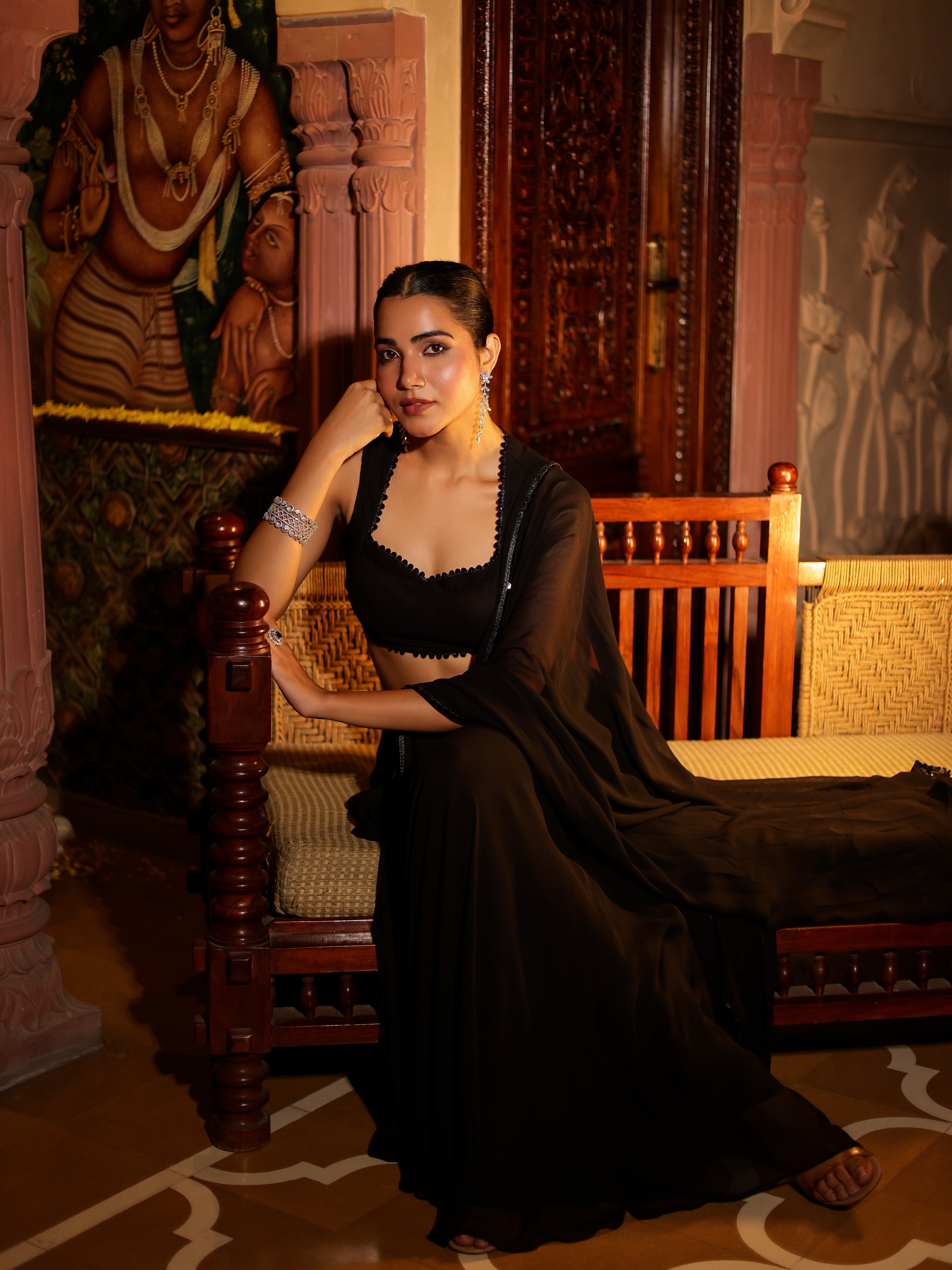 Pragnya Solid Georgette Pre Drape Saree