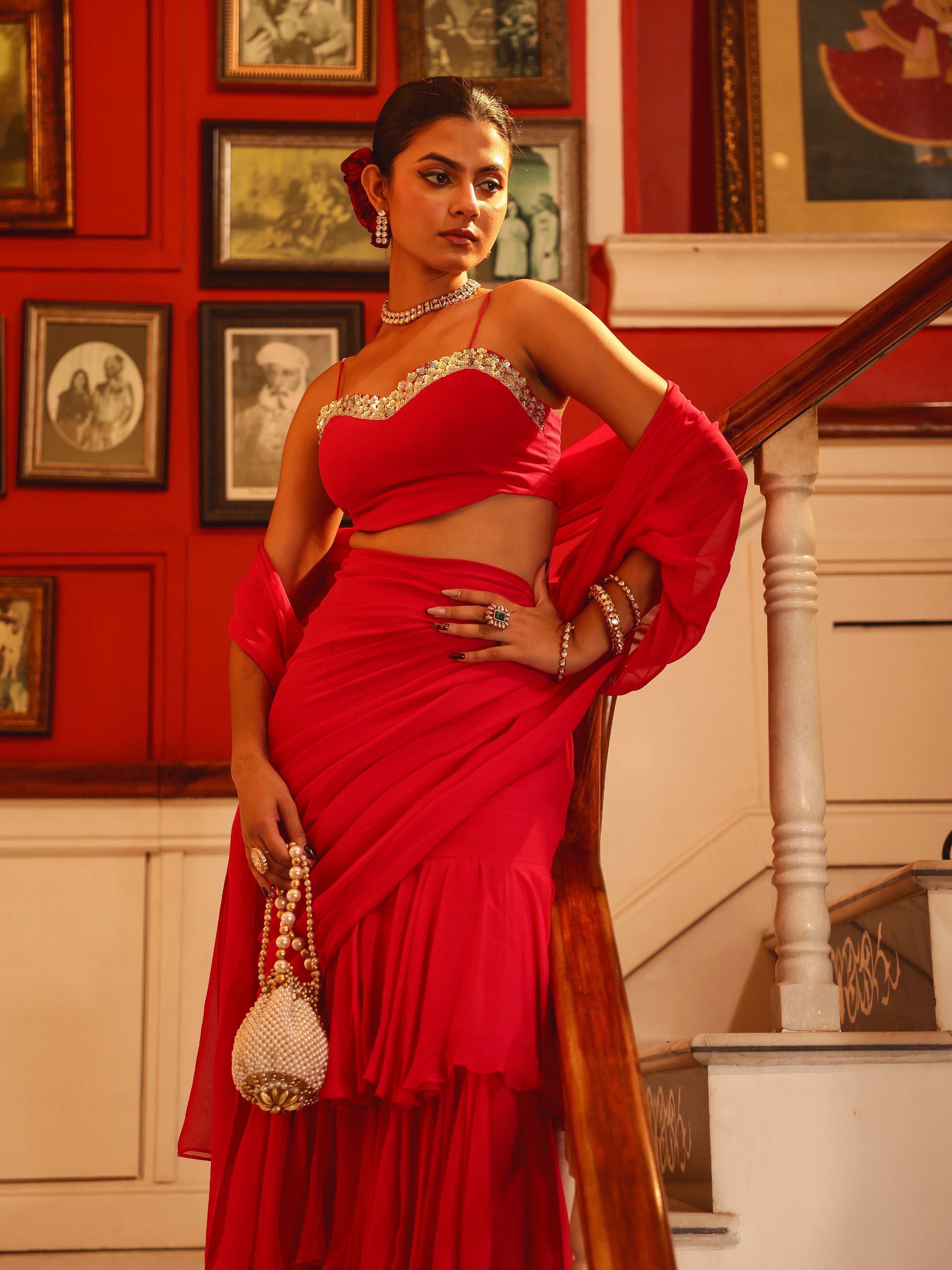 Anika Solid Georgette Pre Drape Saree