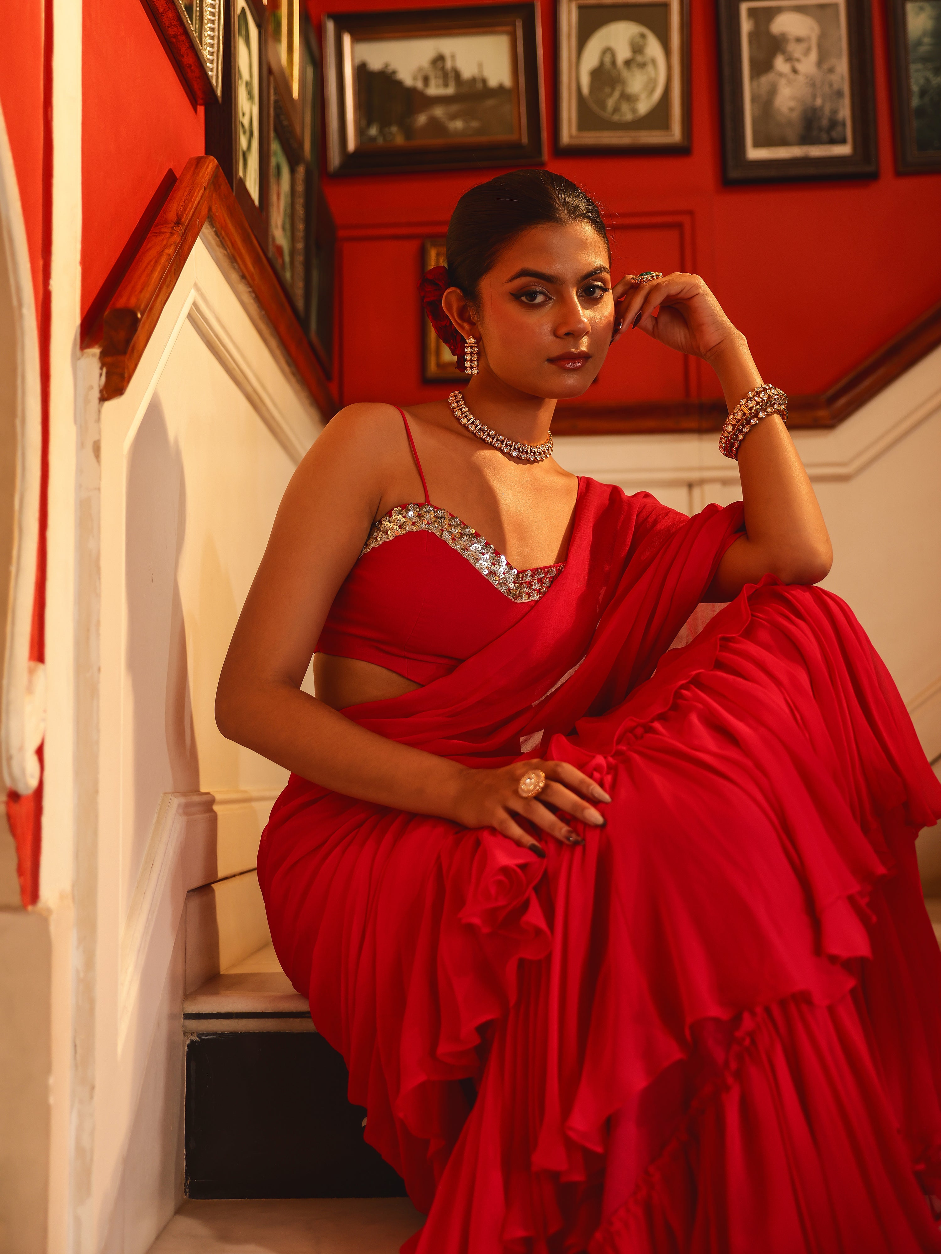 Anika Solid Georgette Pre Drape Saree