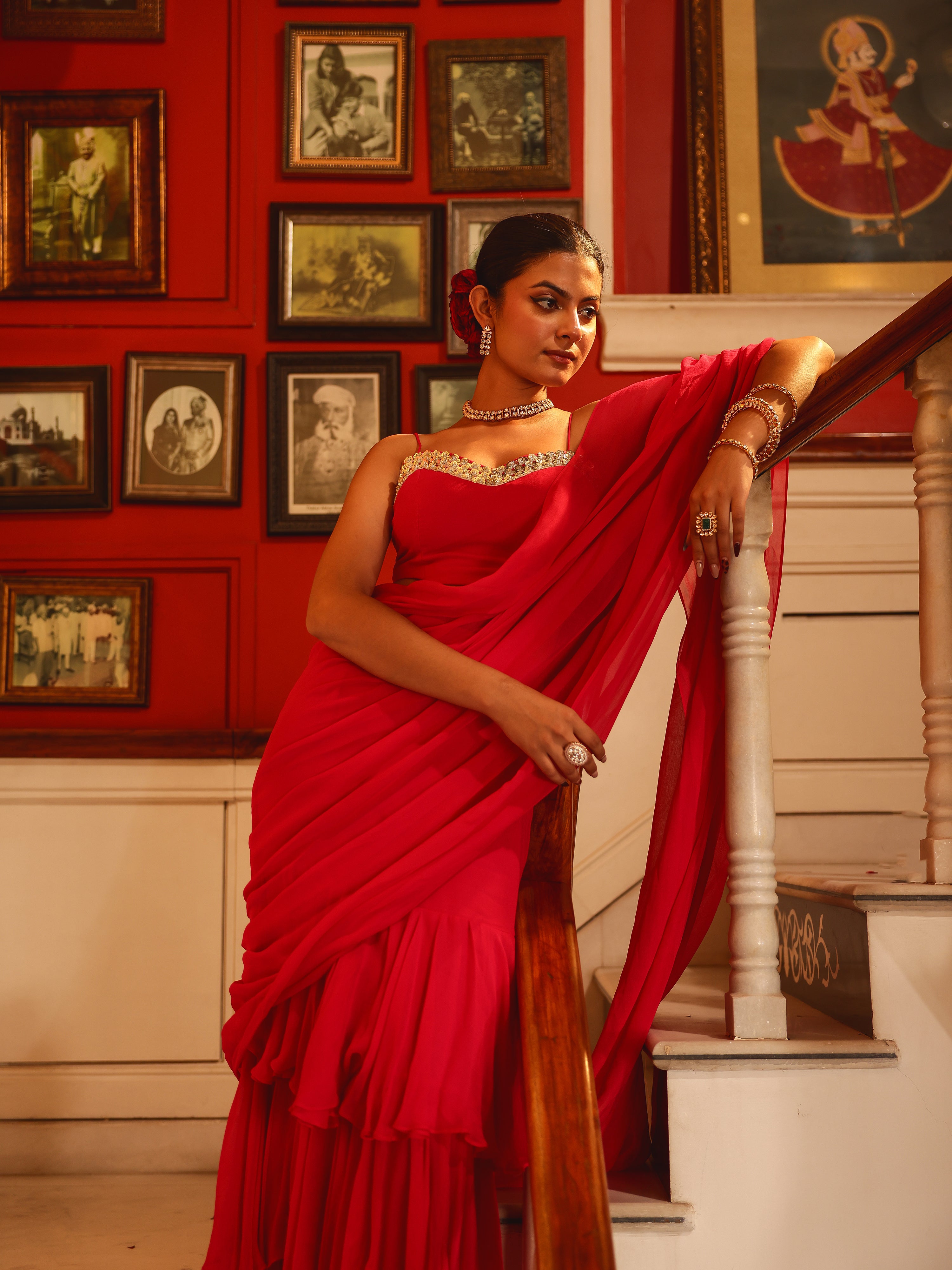 Anika Solid Georgette Pre Drape Saree
