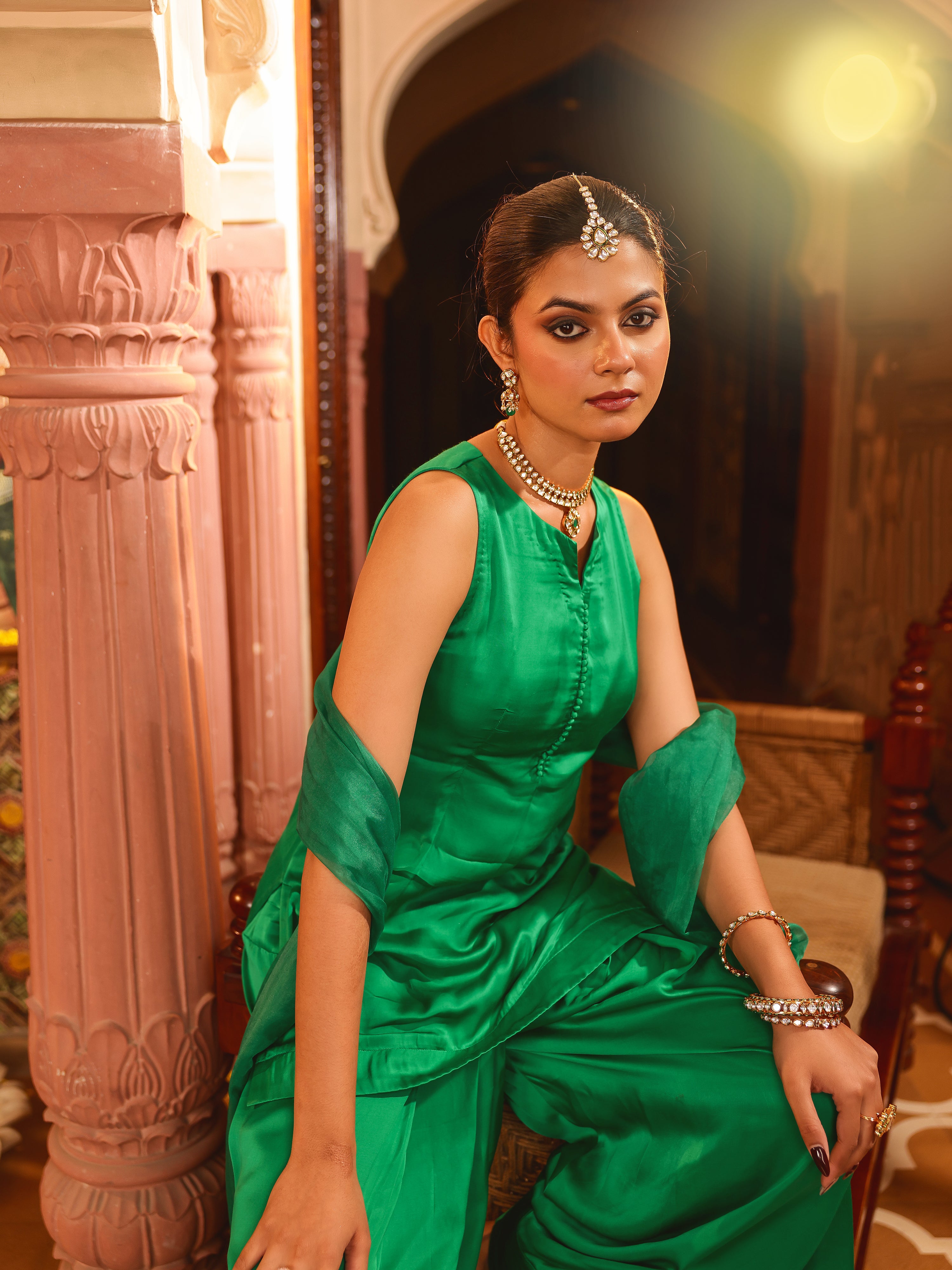 Ovika Solid Satin Suit Set