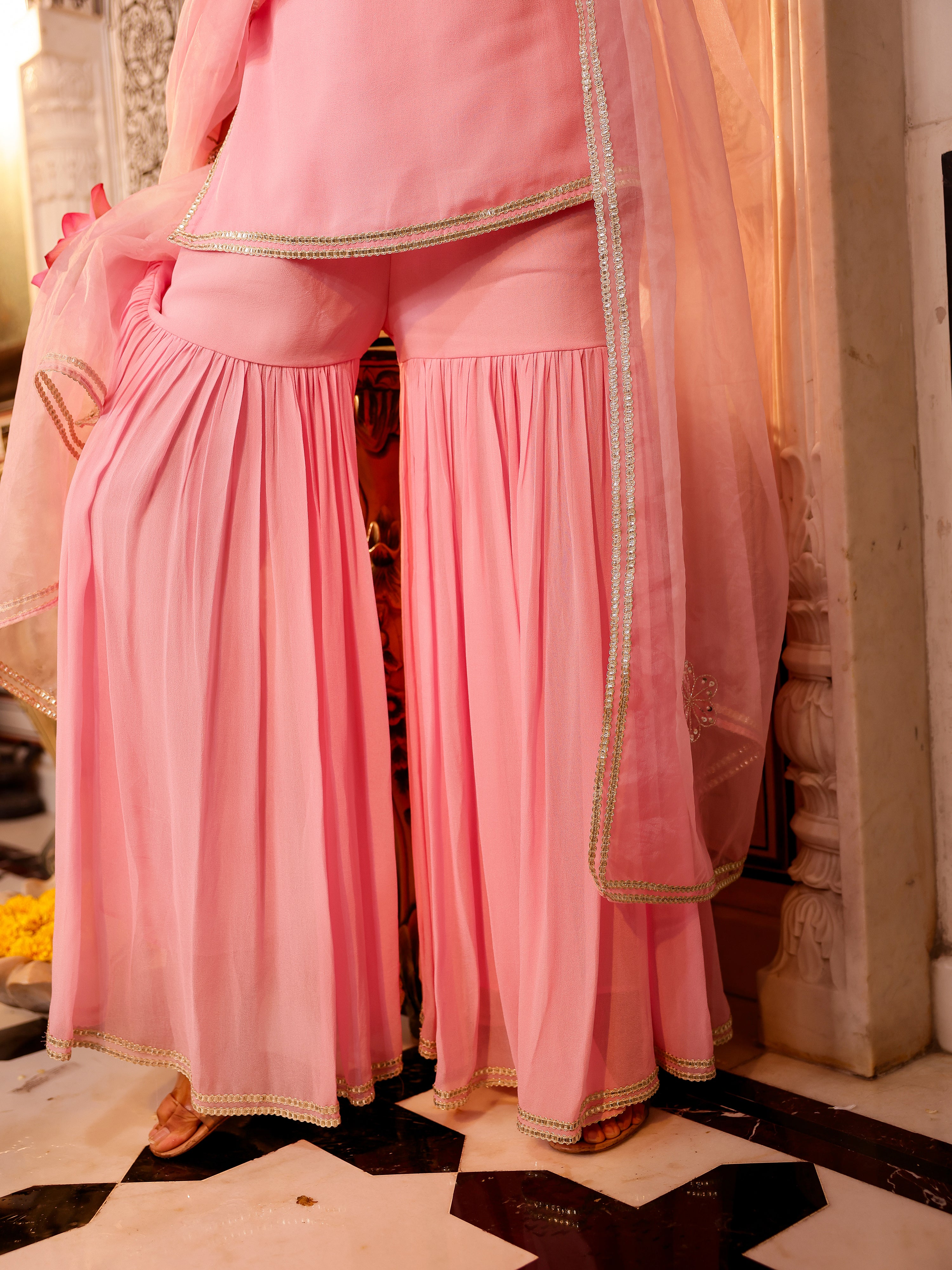Mahira Solid Georgette Gharara Set