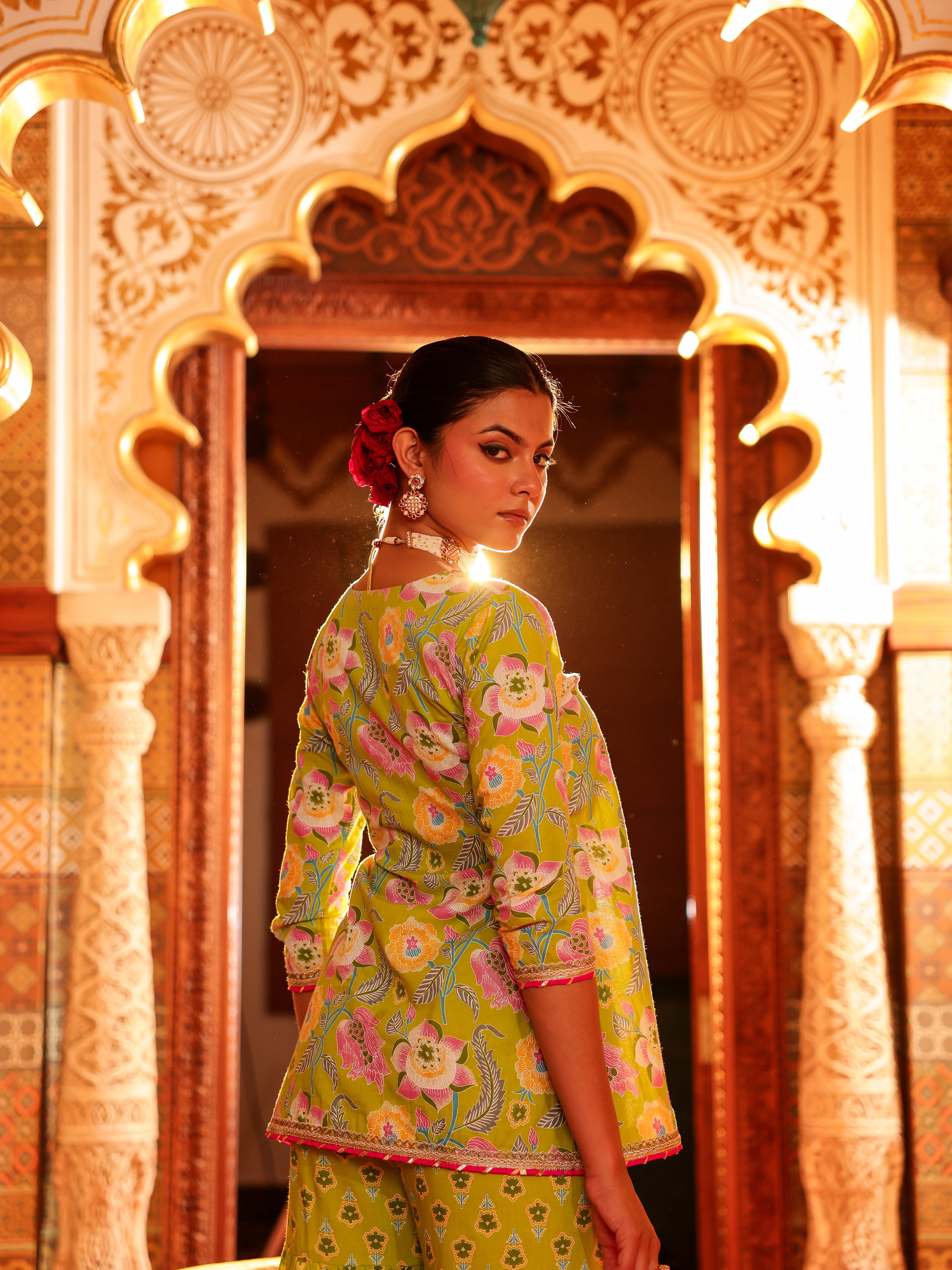 Manohari Handblock Cotton Gharara Set