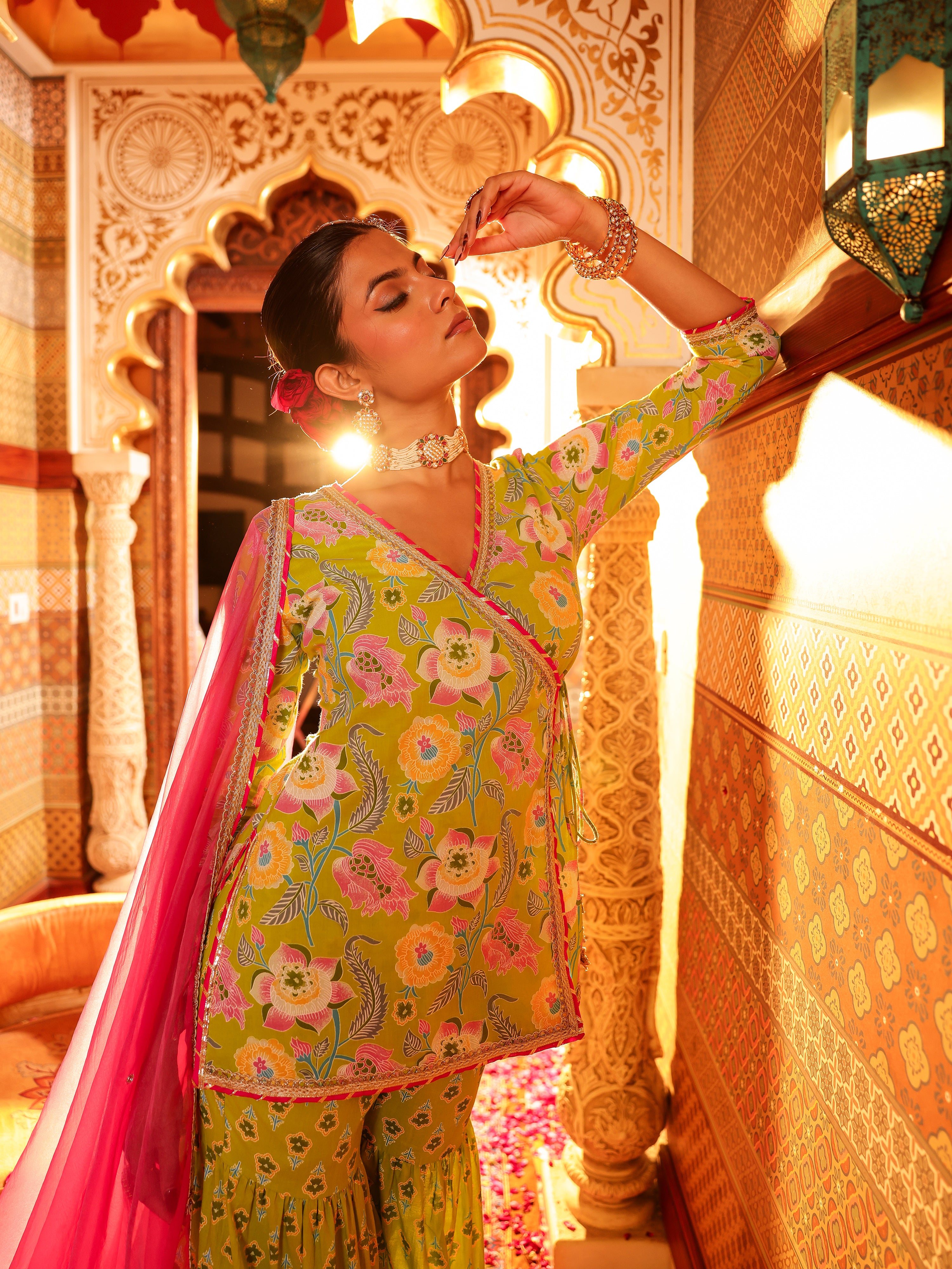 Manohari Handblock Cotton Gharara Set