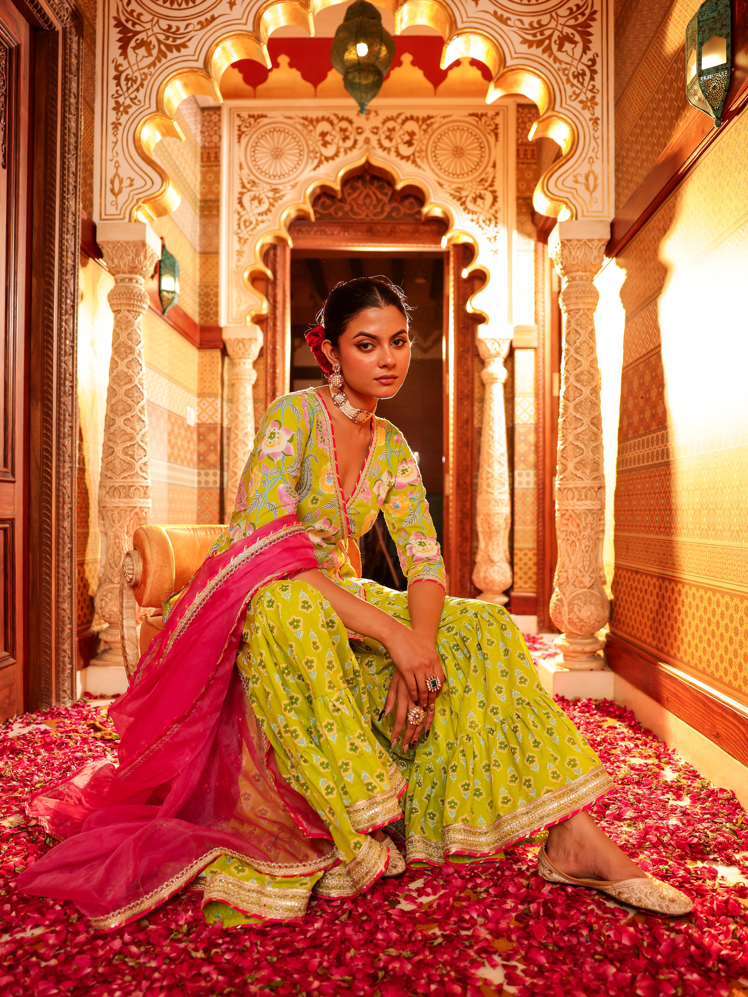 Manohari Handblock Cotton Gharara Set