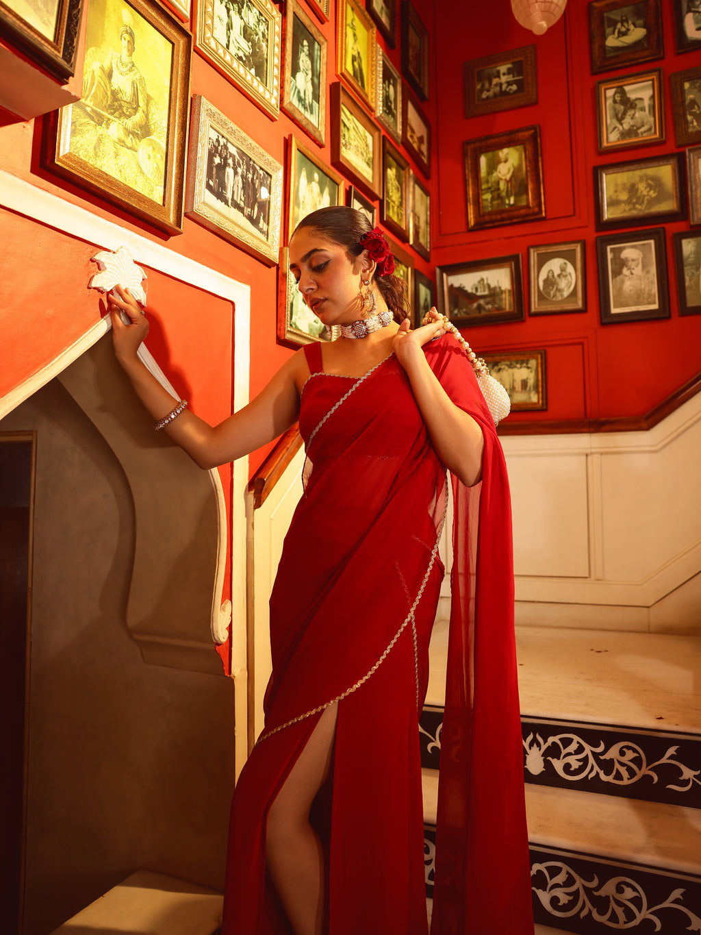 Tishka Solid Georgette Pre Drape Saree