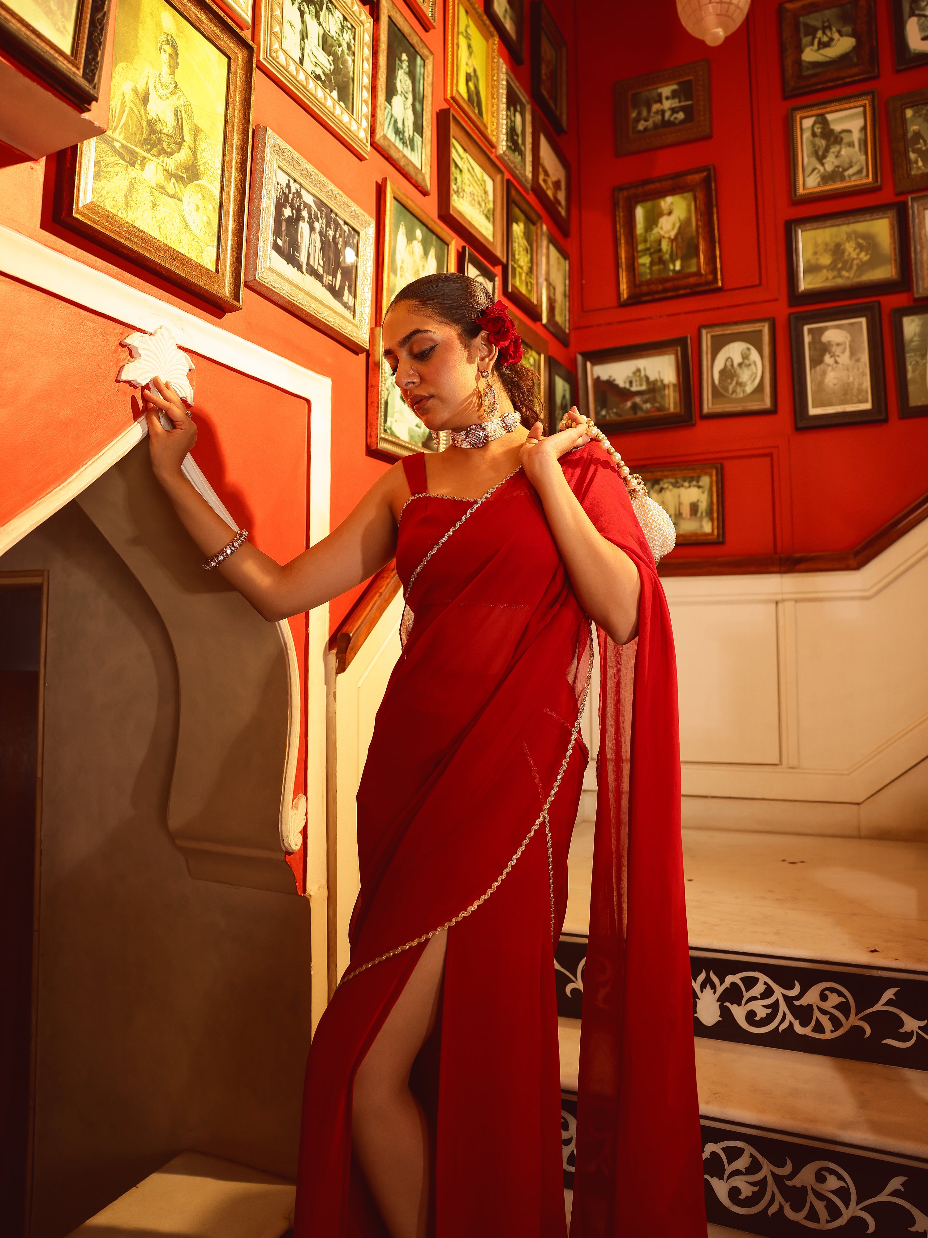 Tishka Solid Georgette Pre Drape Saree