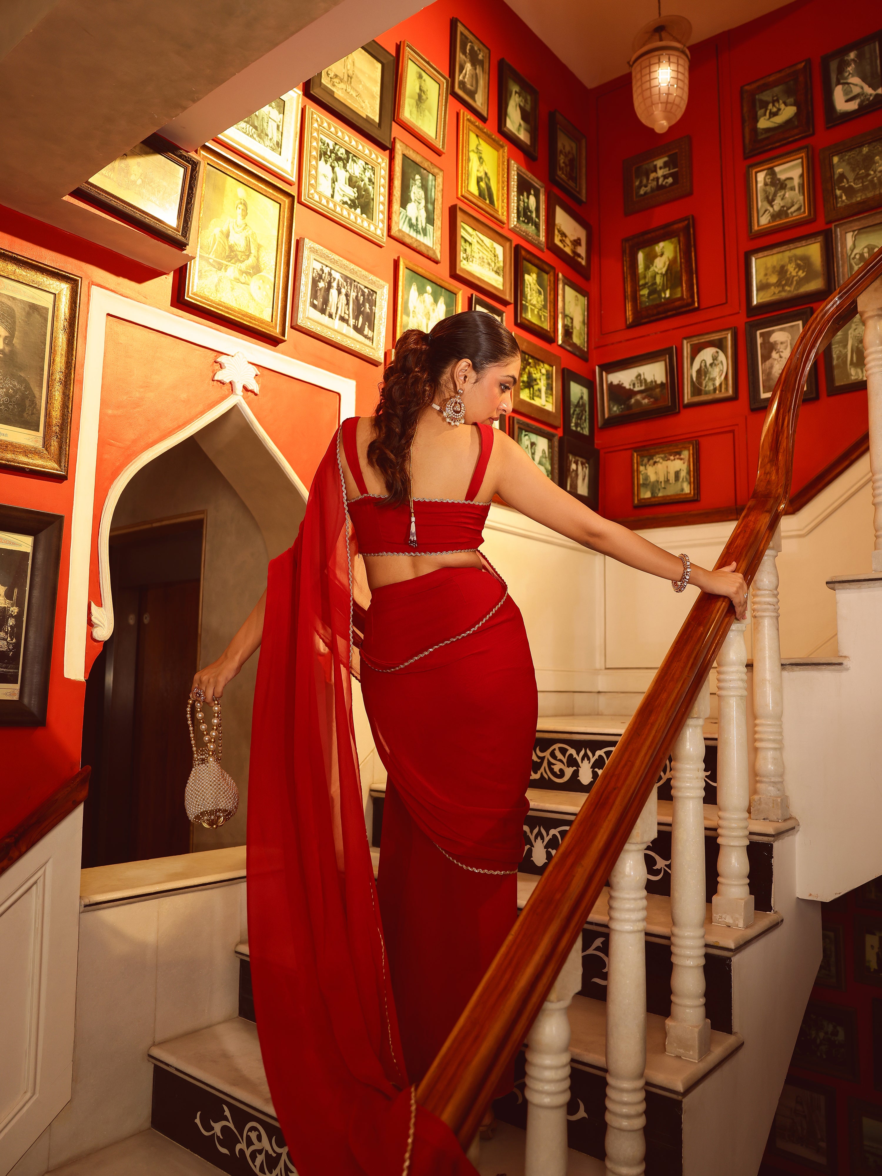 Tishka Solid Georgette Pre Drape Saree