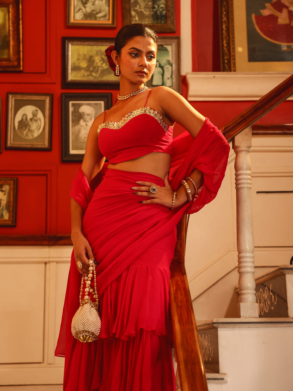 Anika Solid Georgette Pre Drape Saree