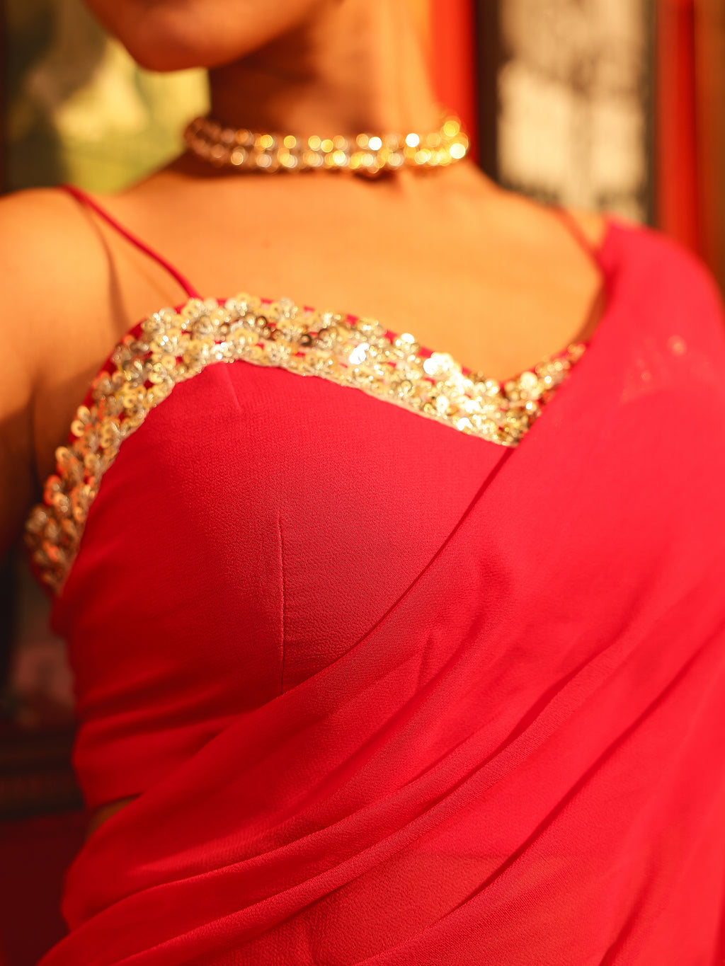Anika Solid Georgette Pre Drape Saree