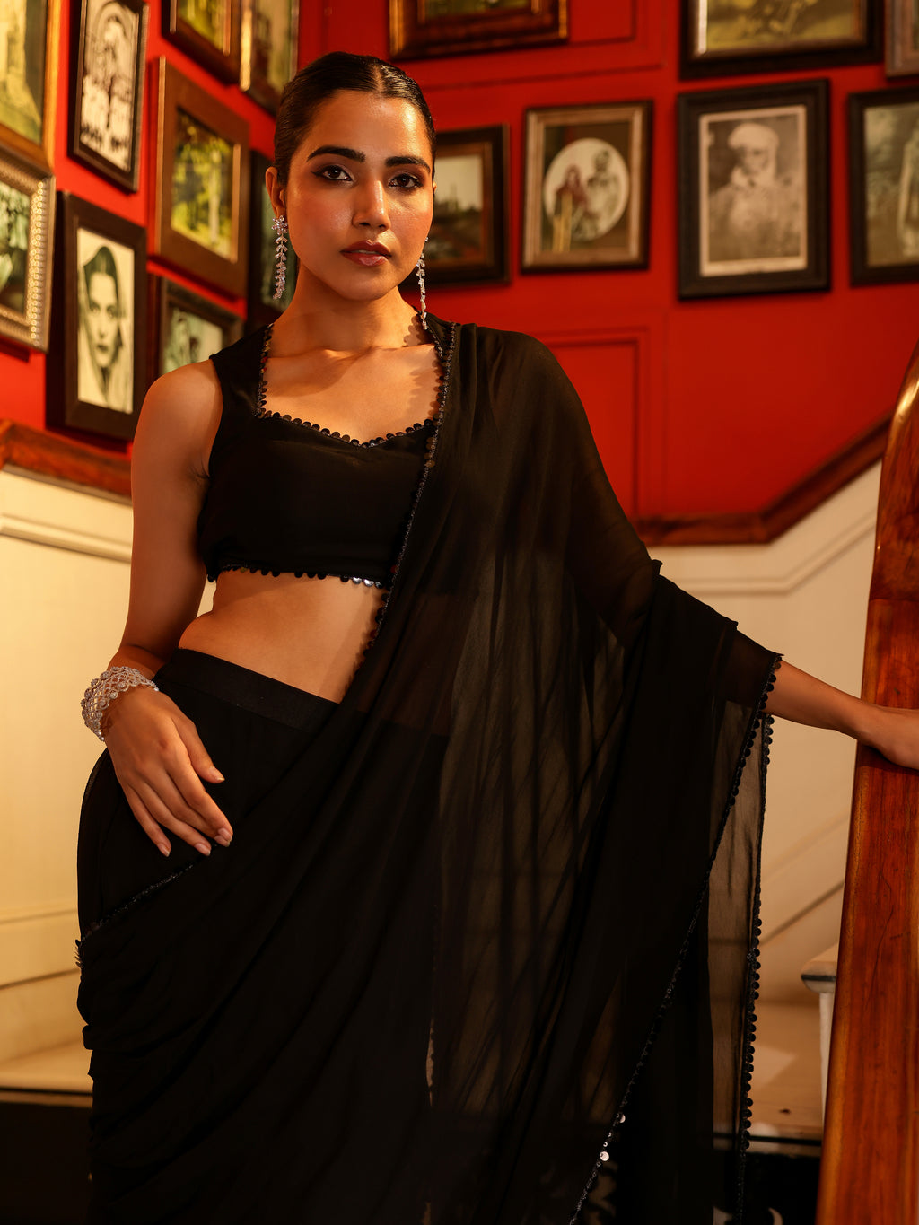 Pragnya Solid Georgette Pre Drape Saree