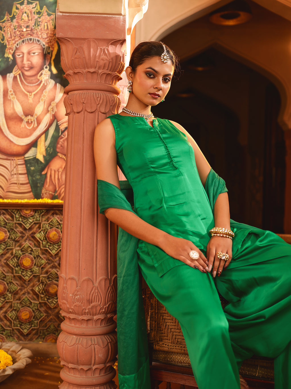 Ovika Solid Satin Suit Set