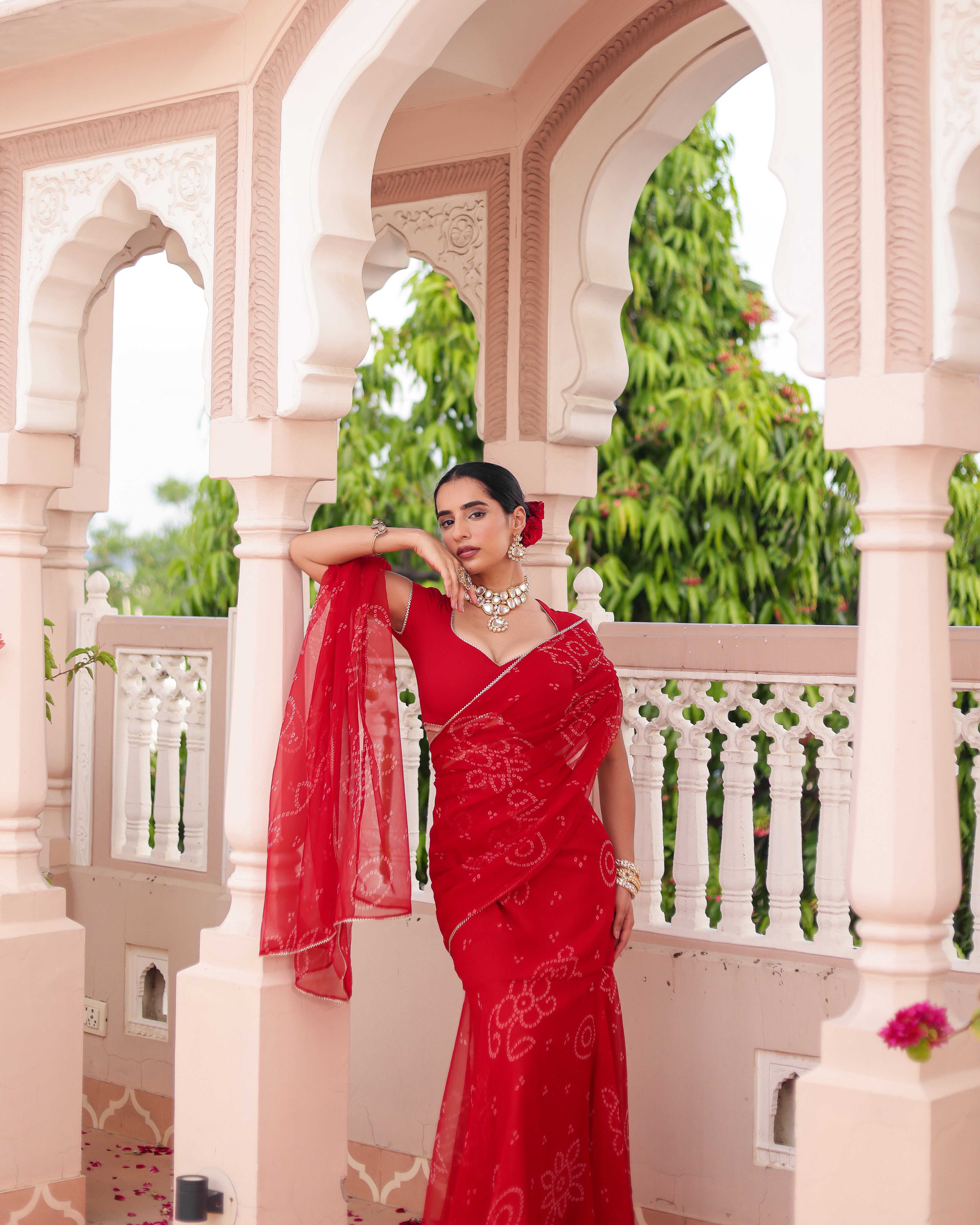 Smriti Bandhej Pre Drape Saree