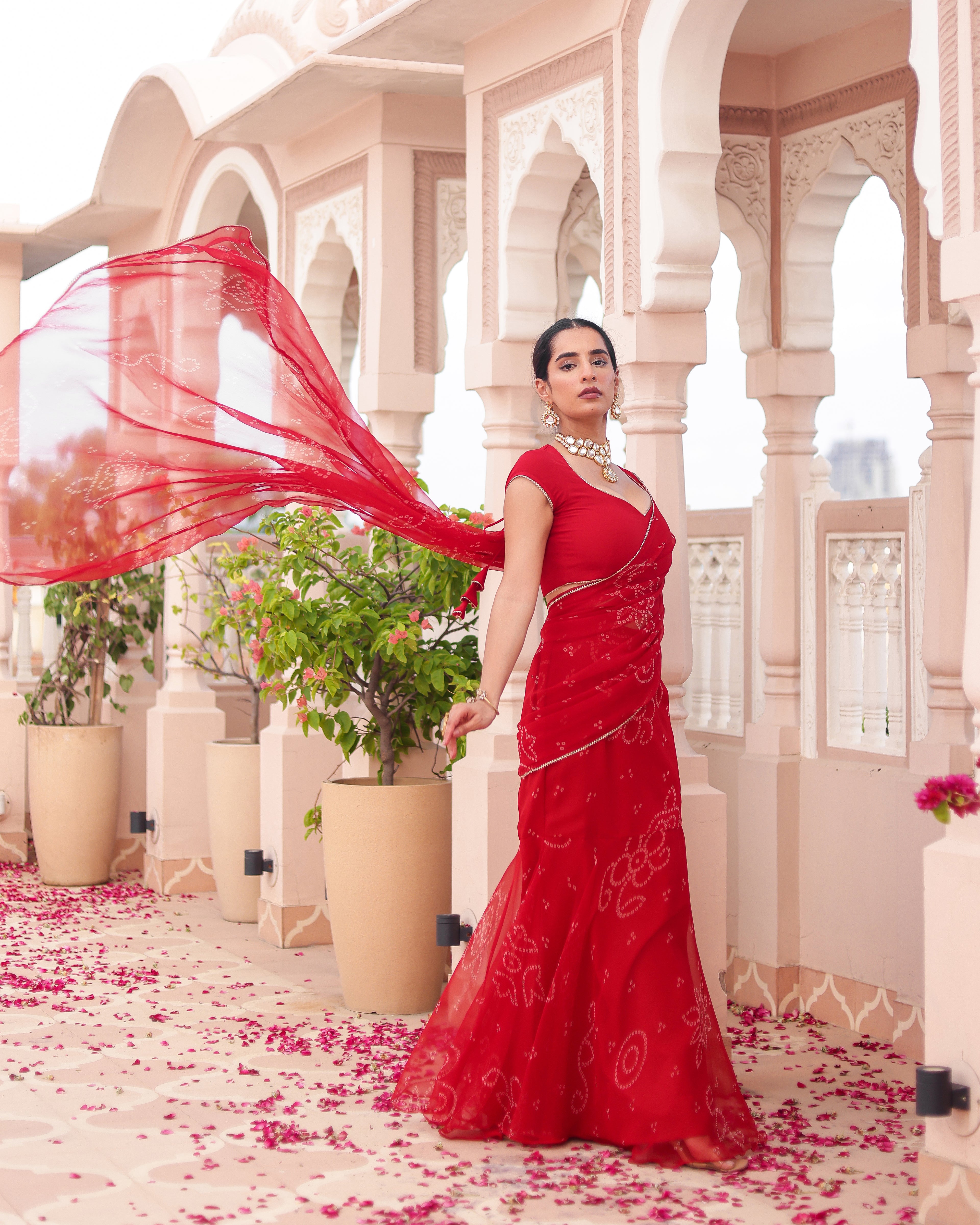 Smriti Bandhej Pre Drape Saree
