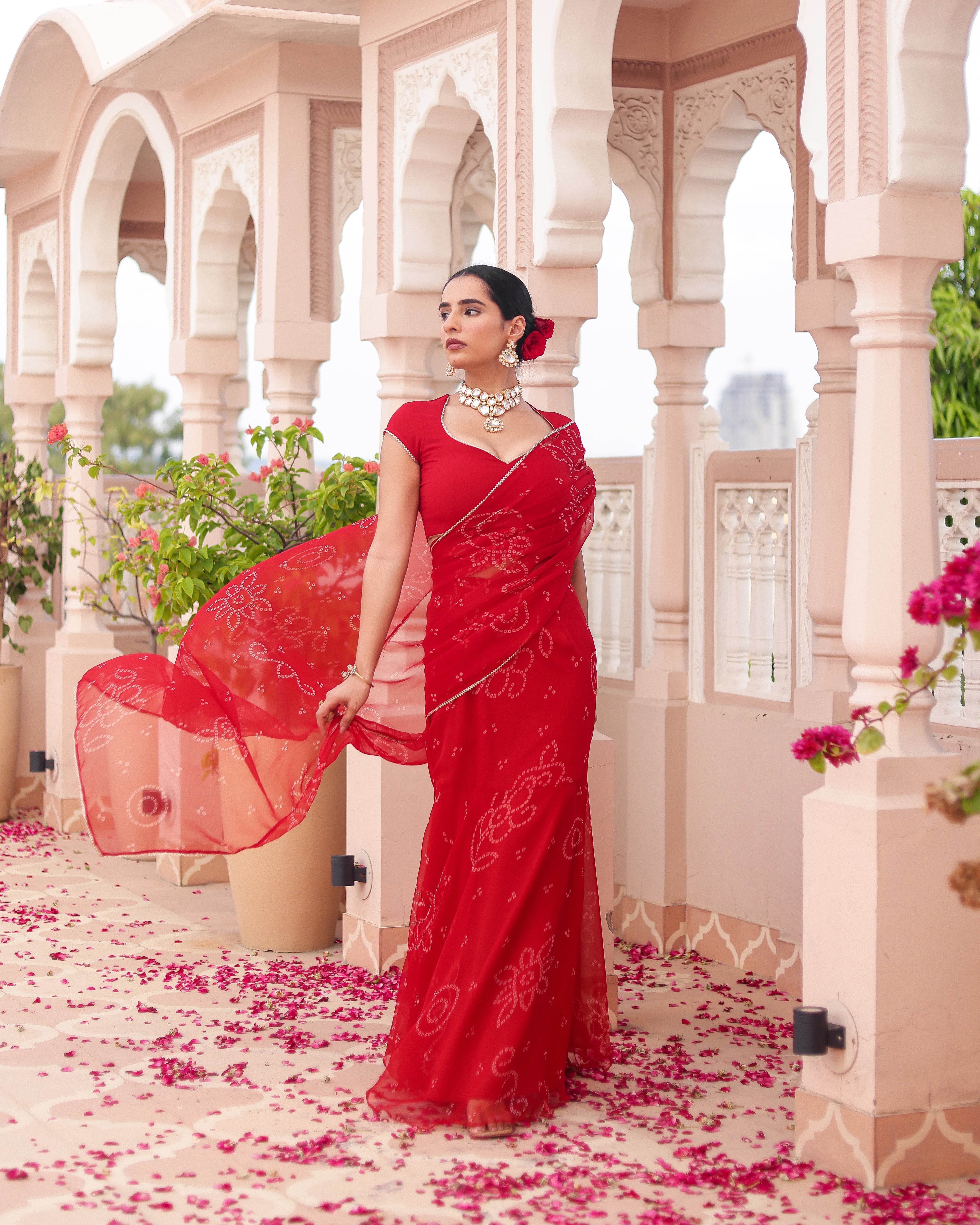 Smriti Bandhej Pre Drape Saree