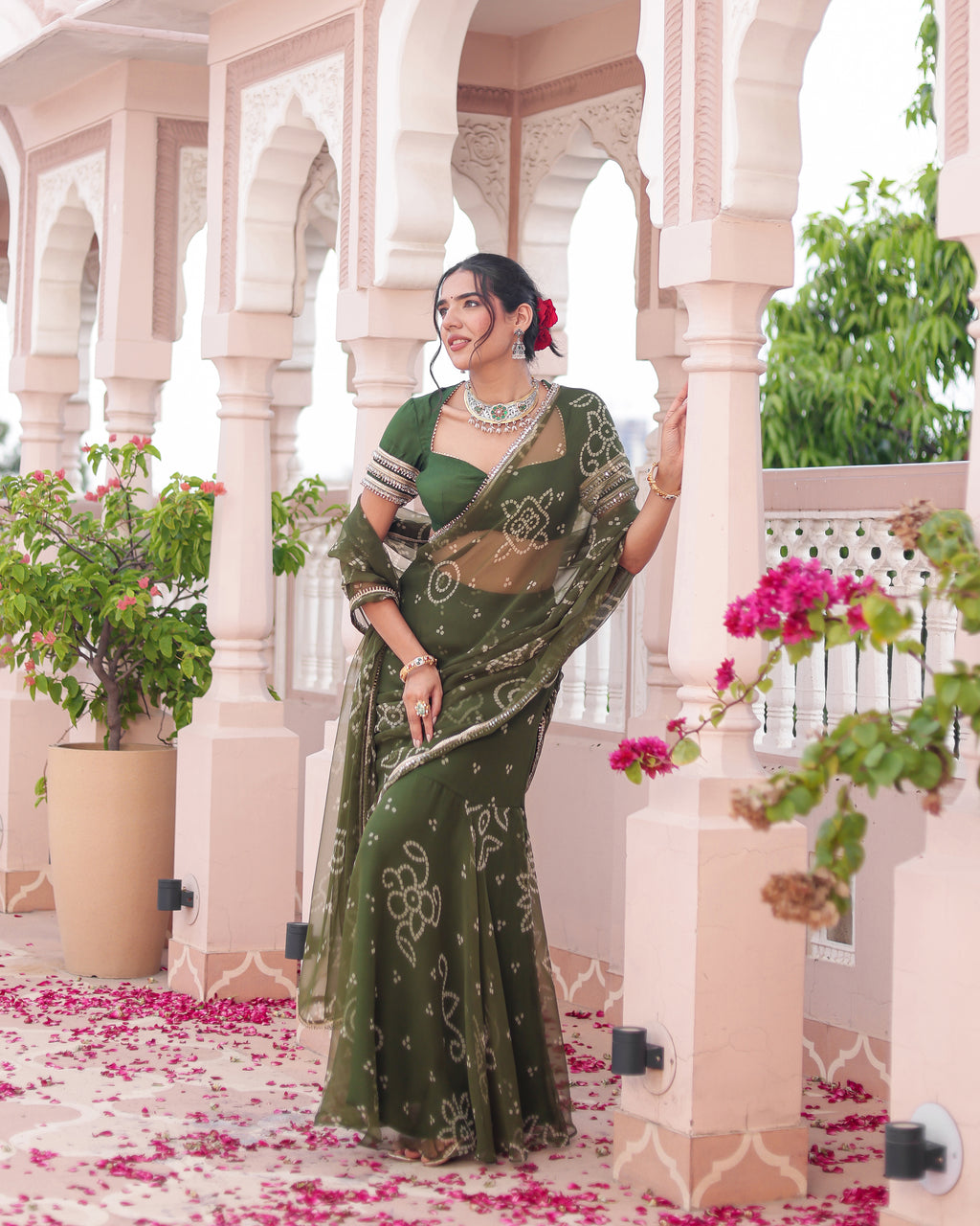 Madhur Bandhej Pre Drape Saree