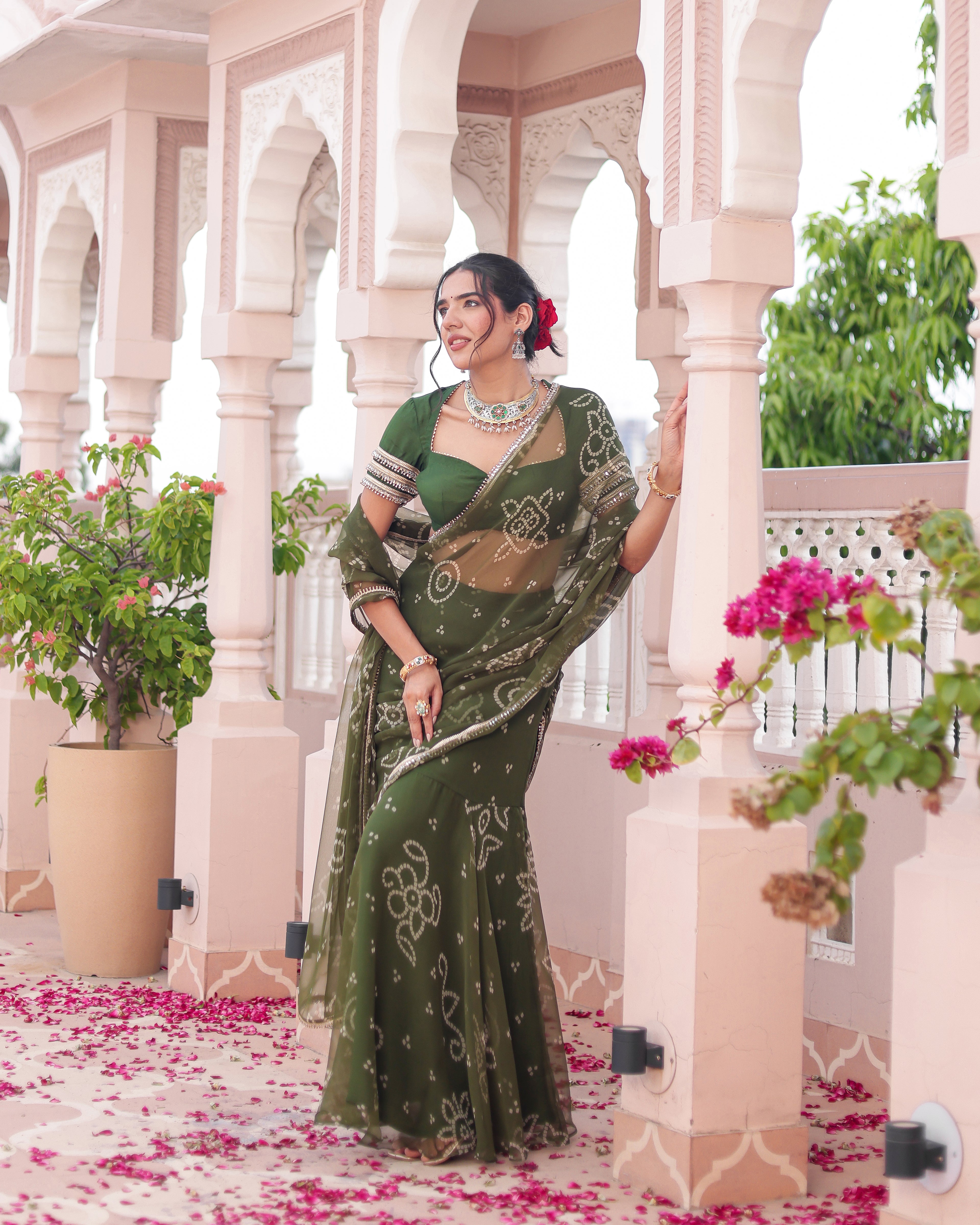 Madhur Bandhej Pre Drape Saree