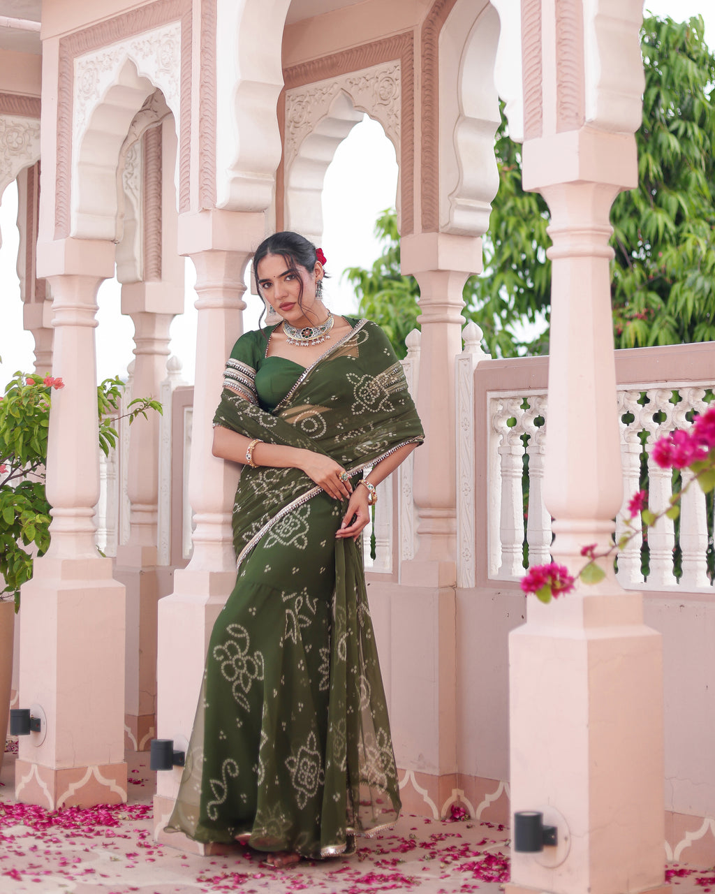 Madhur Bandhej Pre Drape Saree