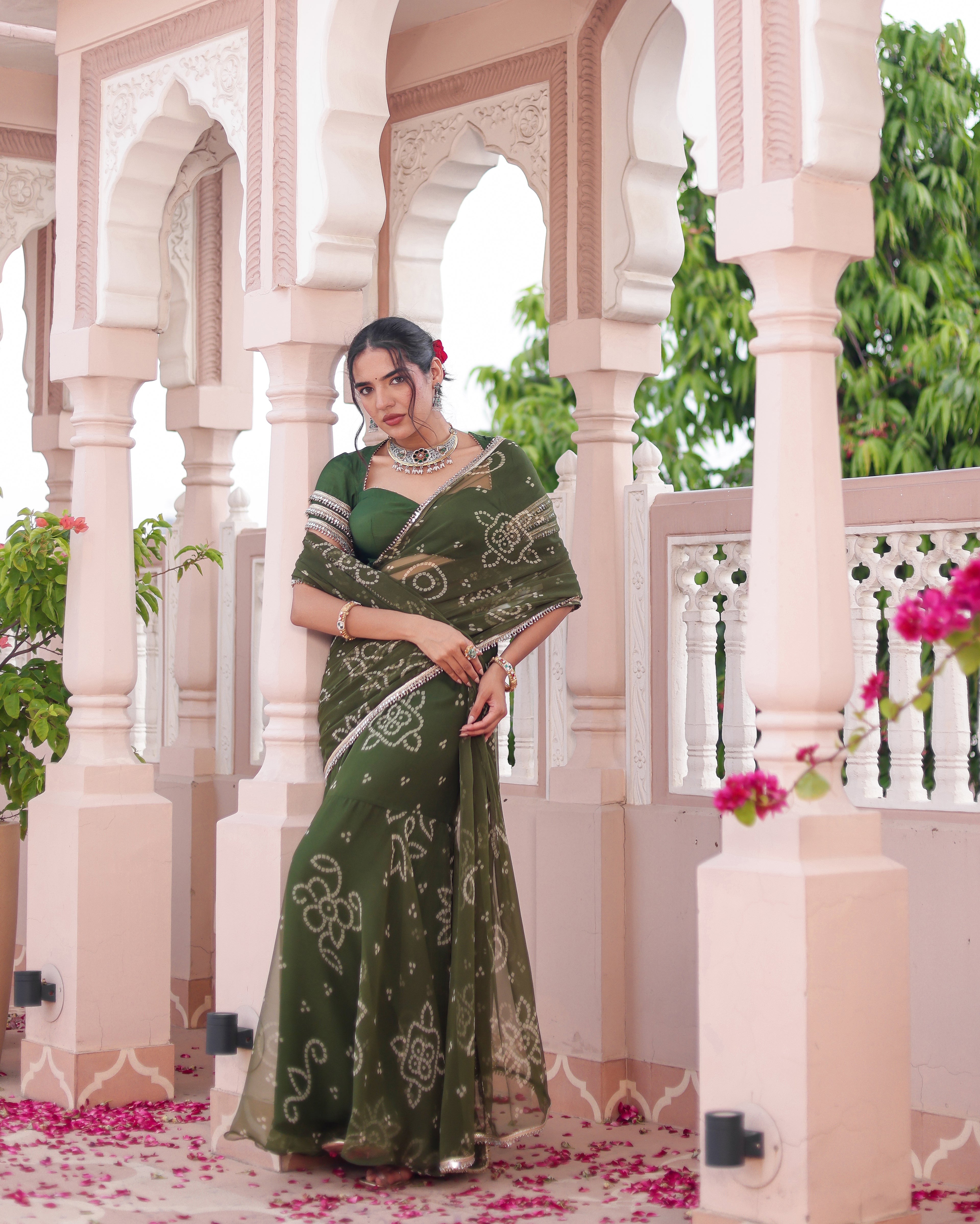 Madhur Bandhej Pre Drape Saree