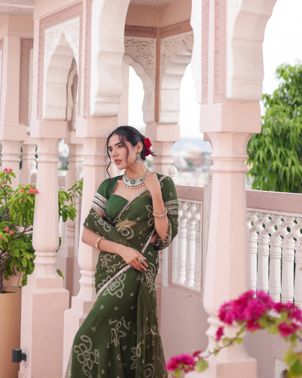 Madhur Bandhej Pre Drape Saree