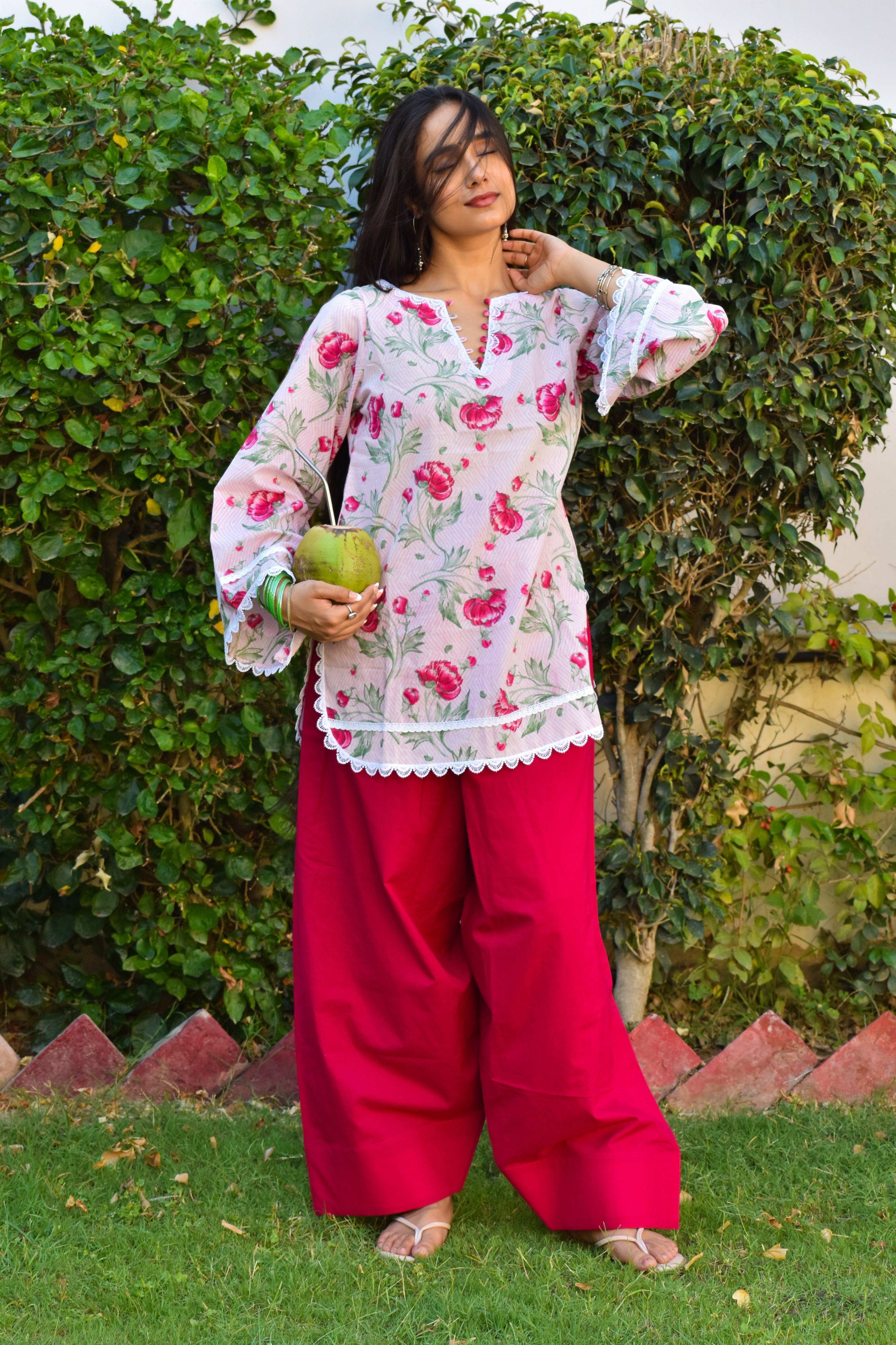 Phool Handblock Cotton Farshi Set