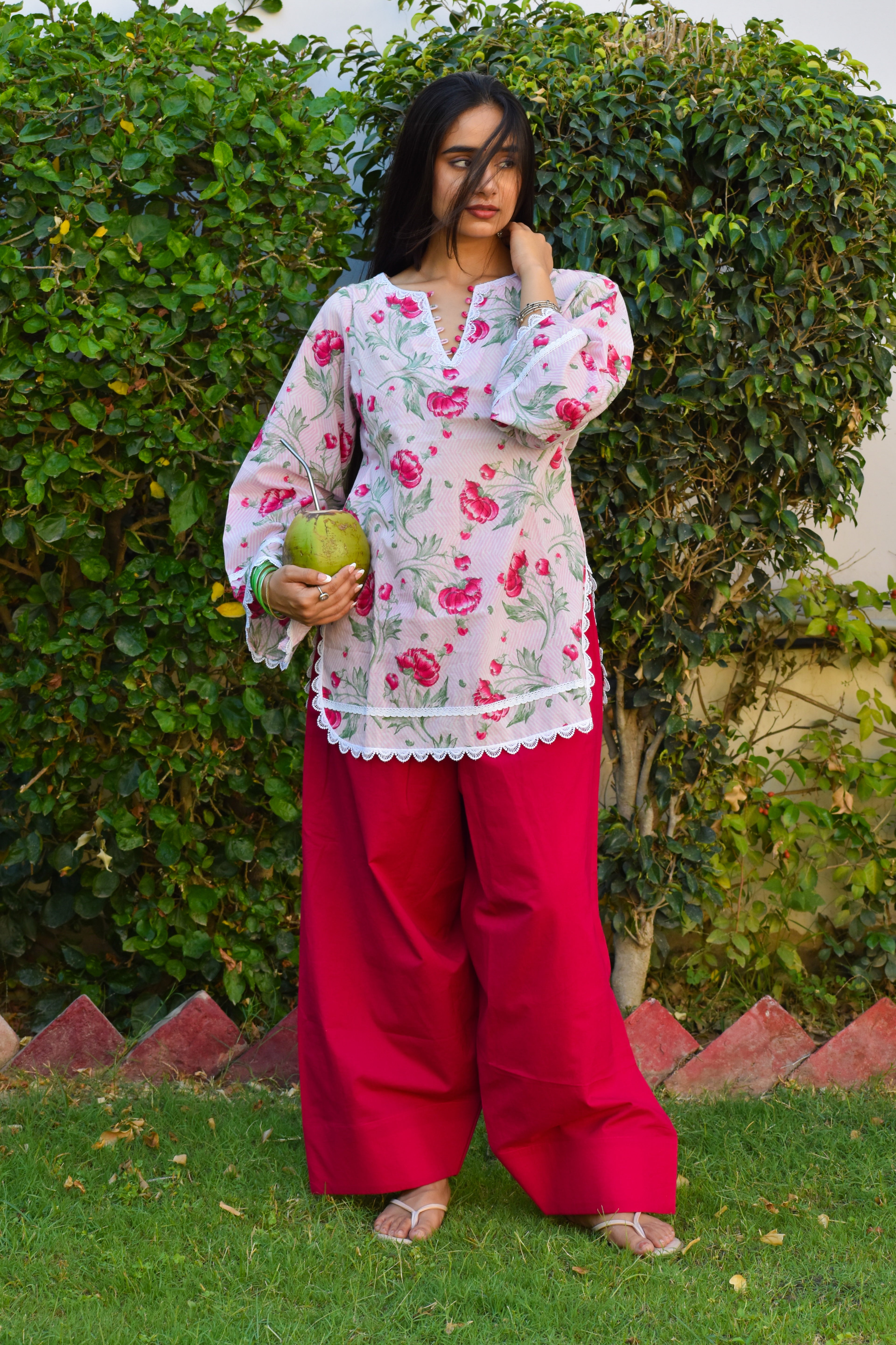 Phool Handblock Cotton Farshi Set