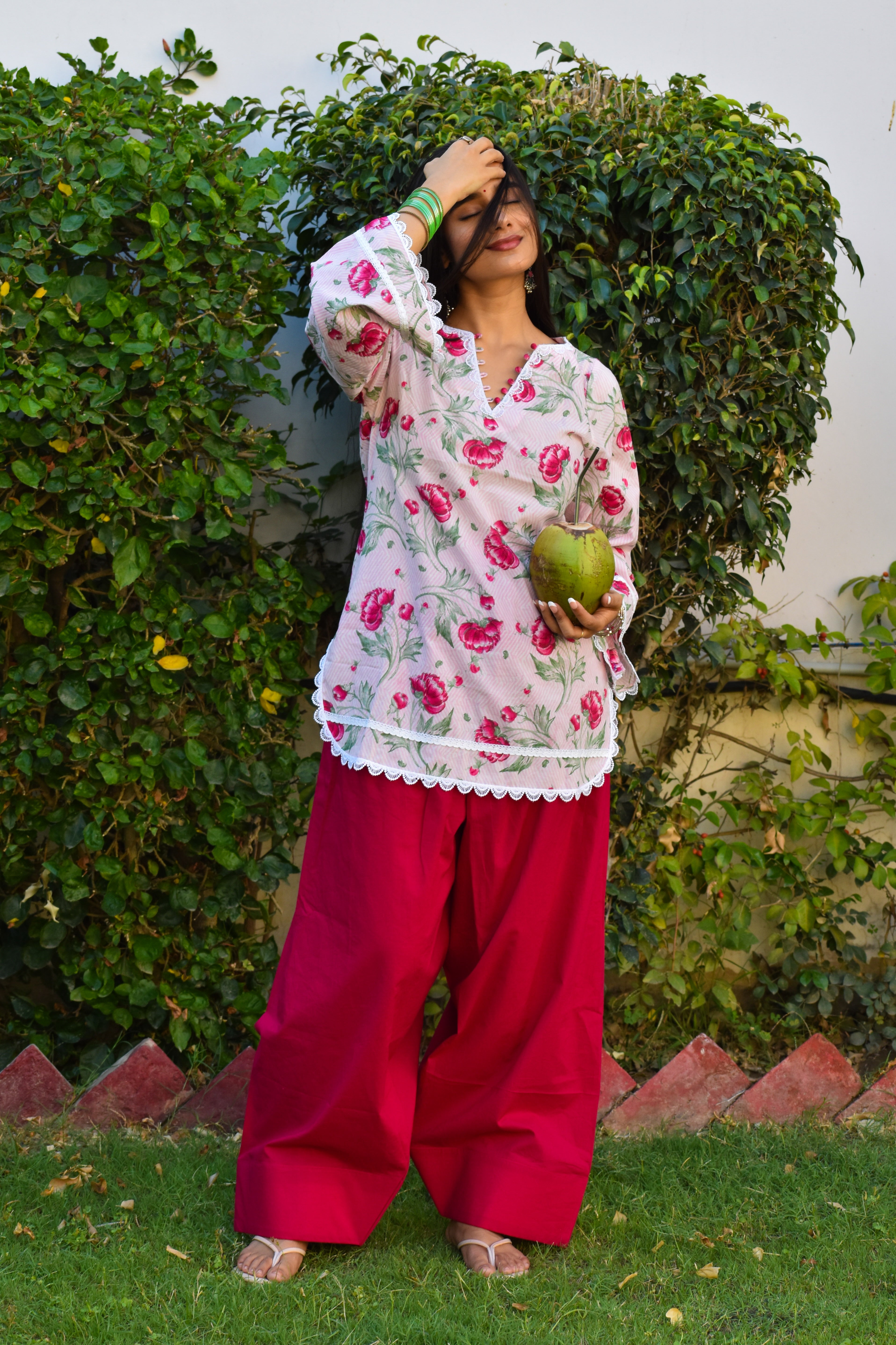 Phool Handblock Cotton Farshi Set