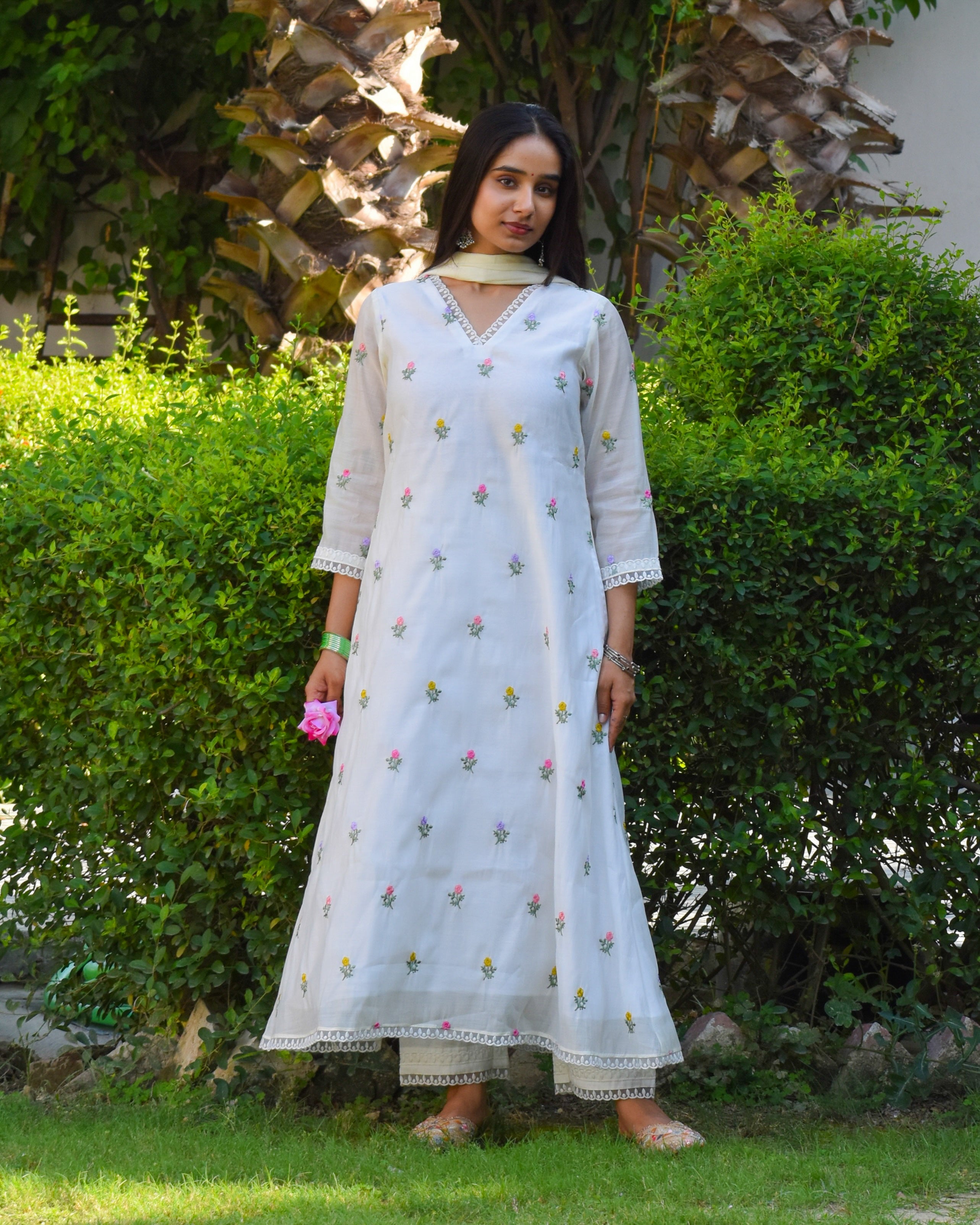 Pankhuri Embroidered Chanderi Kurta Set With Dupatta