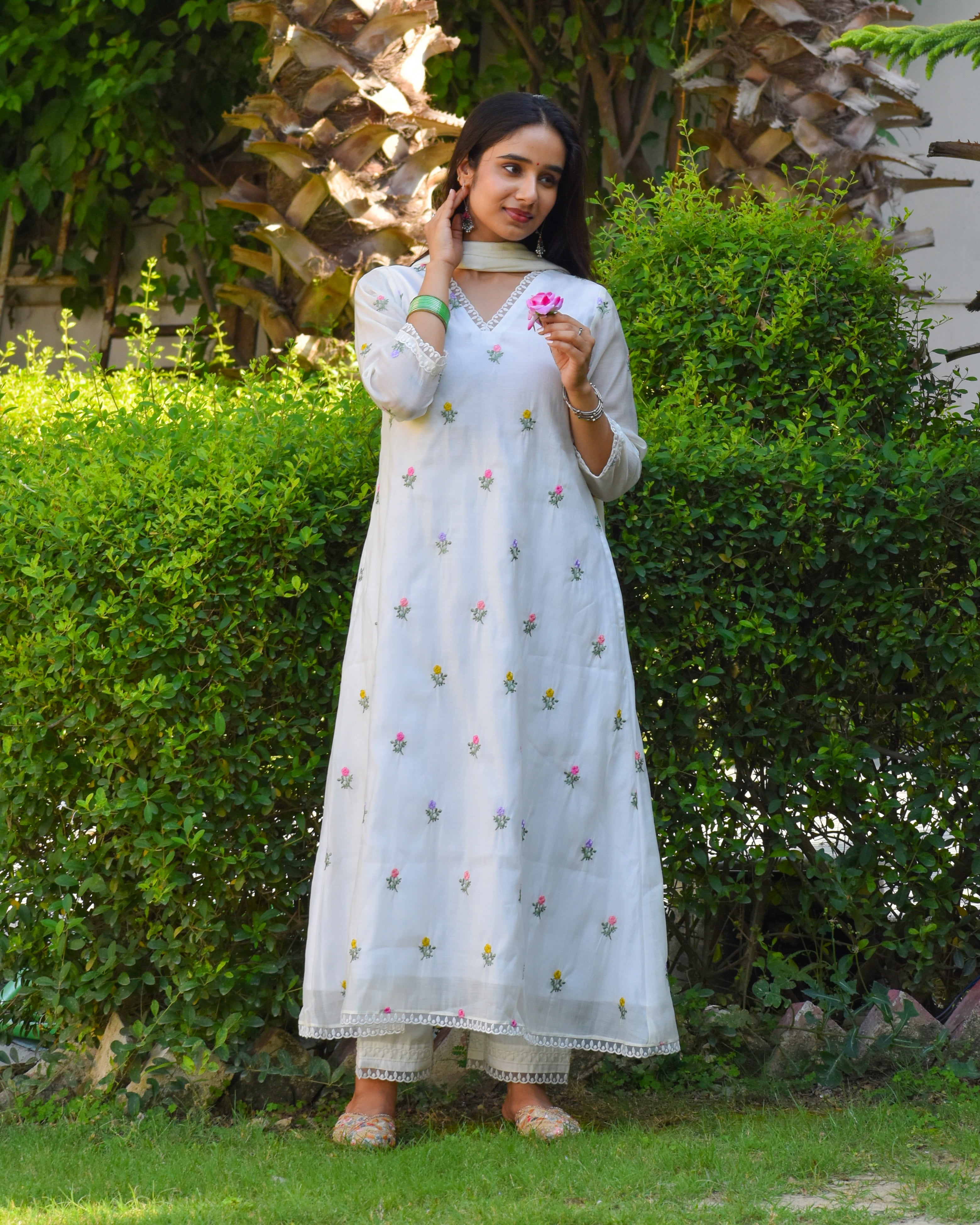 Pankhuri Embroidered Chanderi Kurta Set With Dupatta